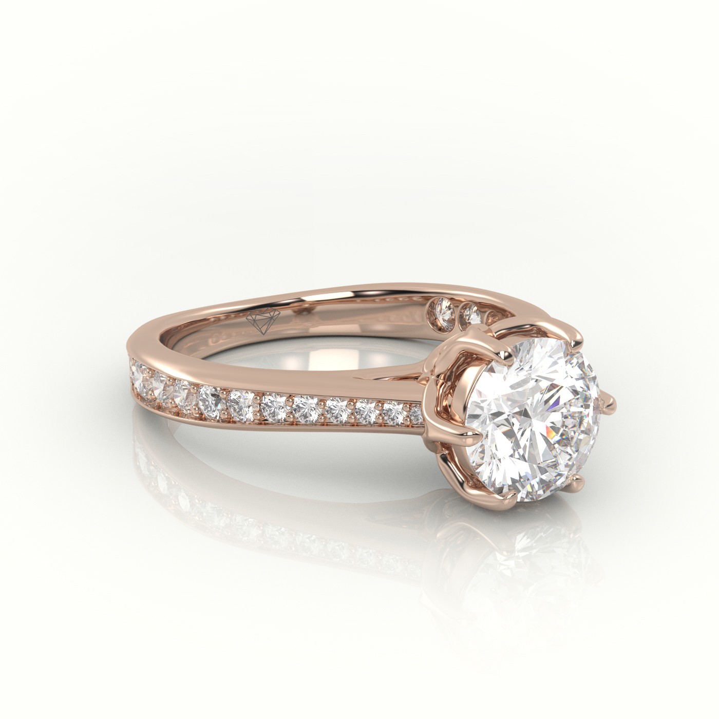 10K ROSE GOLD ROUND CUT DIAMOND 6 PRONGS CHANNEL SETTING ENGAGEMENT RING