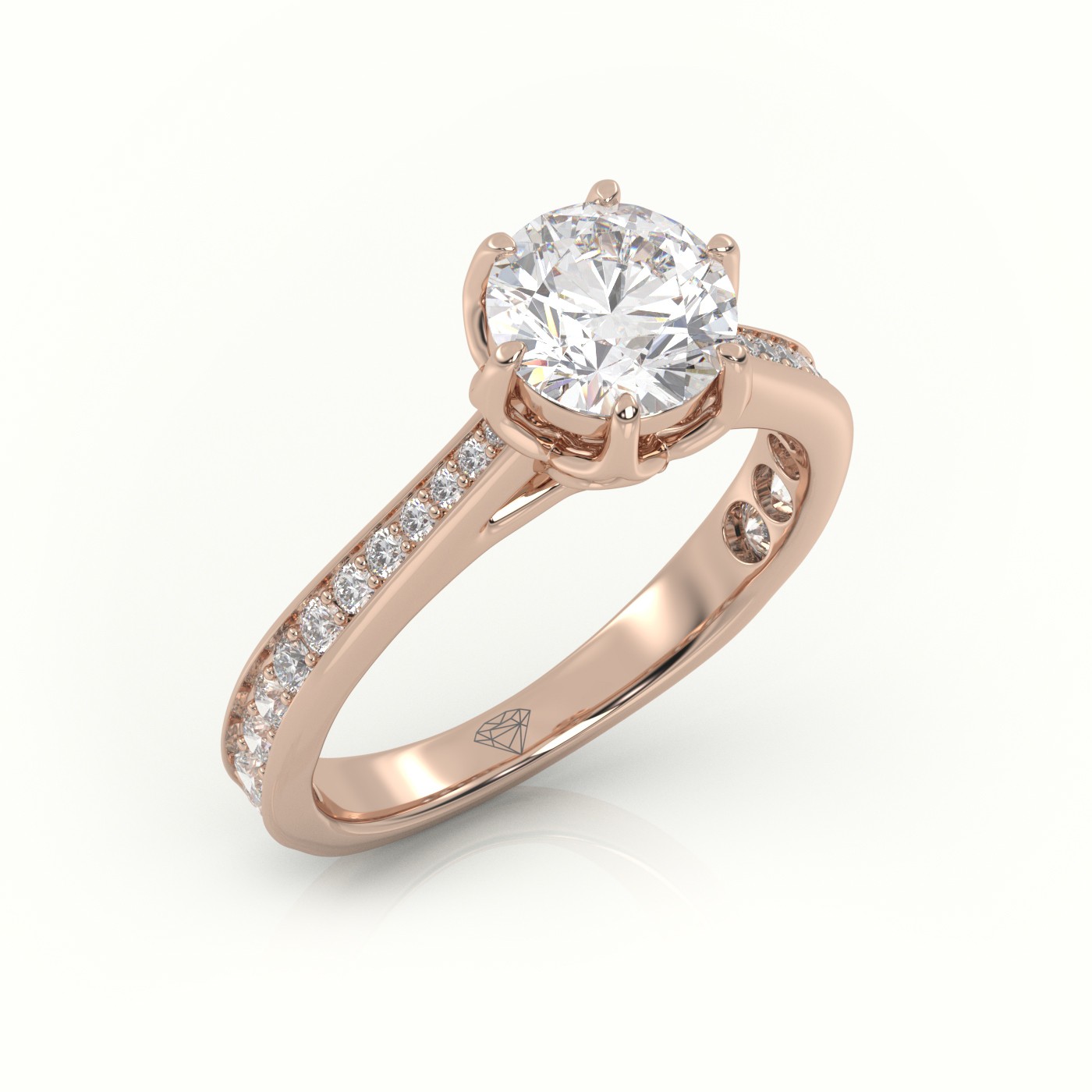 10K ROSE GOLD ROUND CUT DIAMOND 6 PRONGS CHANNEL SETTING ENGAGEMENT RING