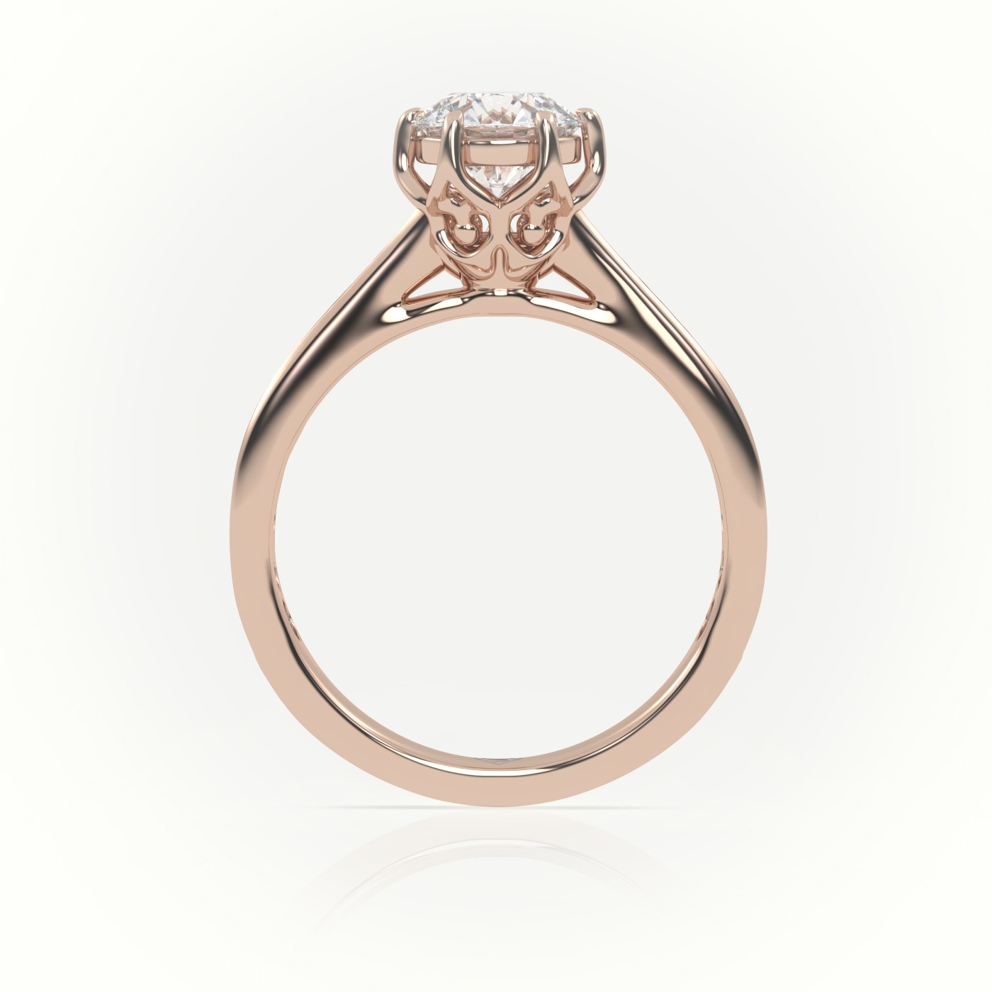 10K ROSE GOLD ROUND CUT DIAMOND 6 PRONGS CHANNEL SETTING ENGAGEMENT RING