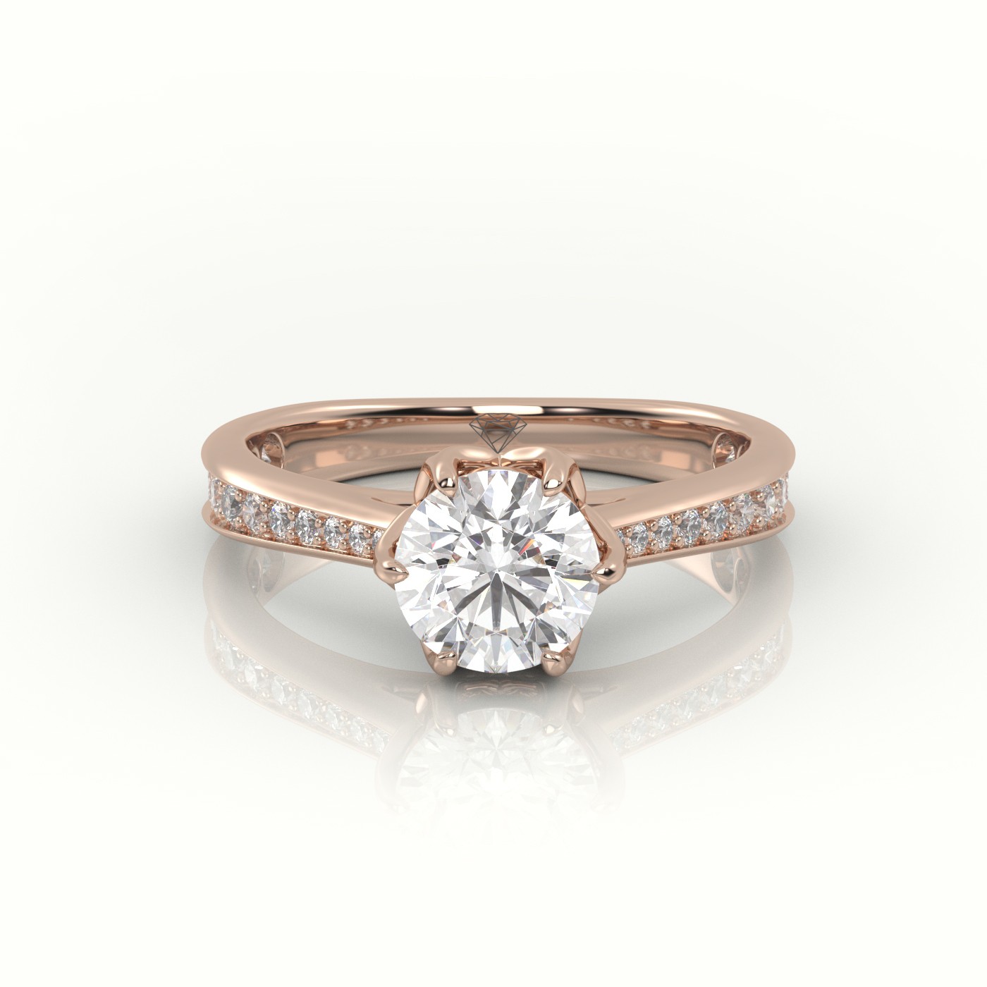 10K ROSE GOLD ROUND CUT DIAMOND 6 PRONGS CHANNEL SETTING ENGAGEMENT RING