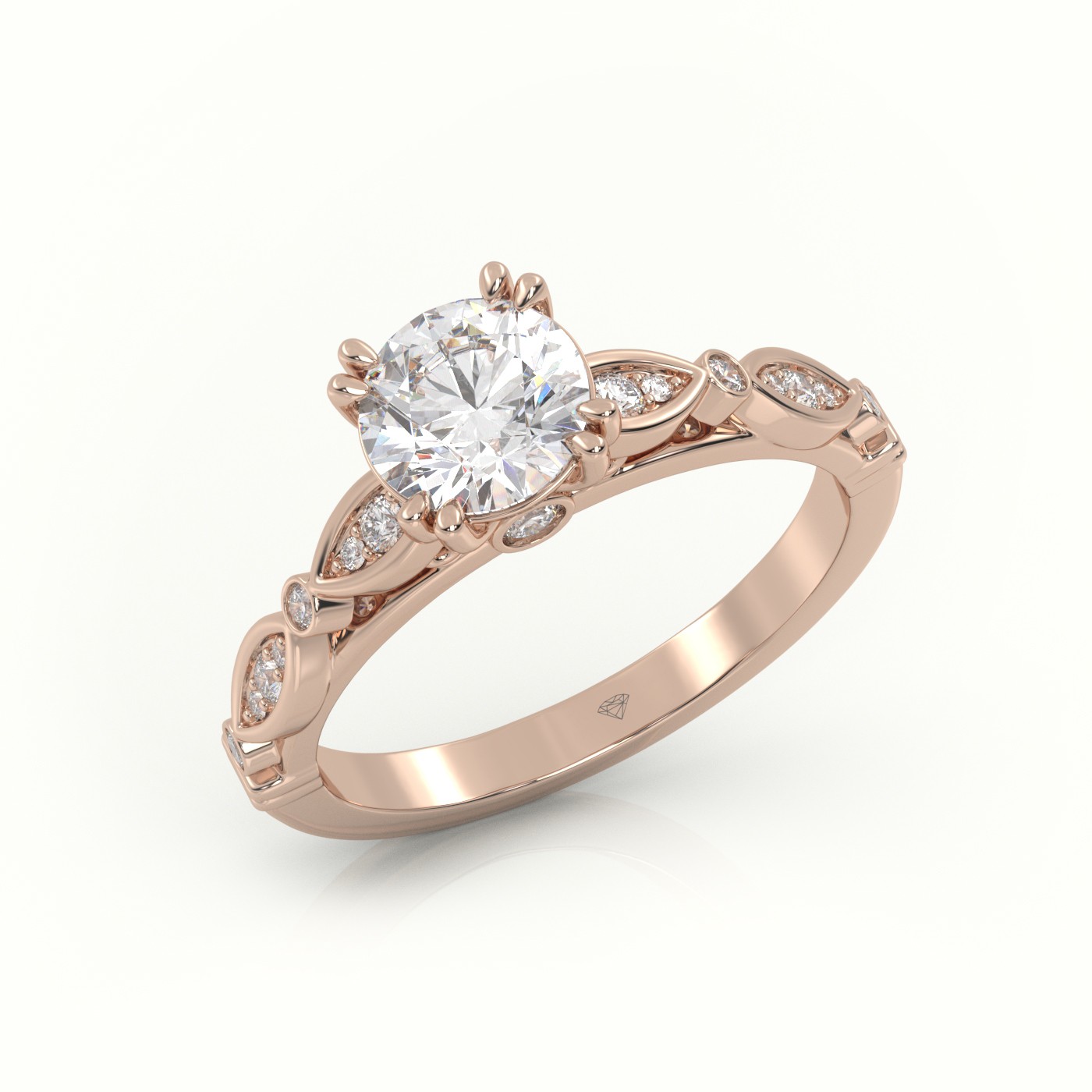 10K ROSE GOLD ROUND CUT DIAMOND 8 PRONGS DESIGNER VINTAGE ENGAGEMENT RING