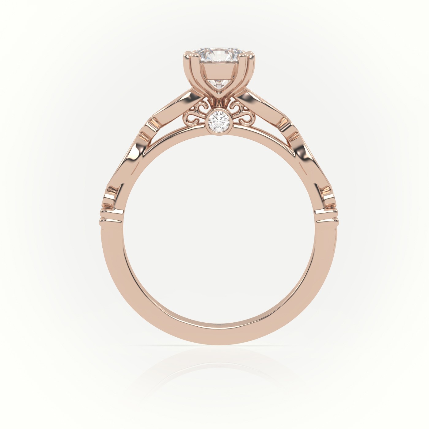 10K ROSE GOLD ROUND CUT DIAMOND 8 PRONGS DESIGNER VINTAGE ENGAGEMENT RING