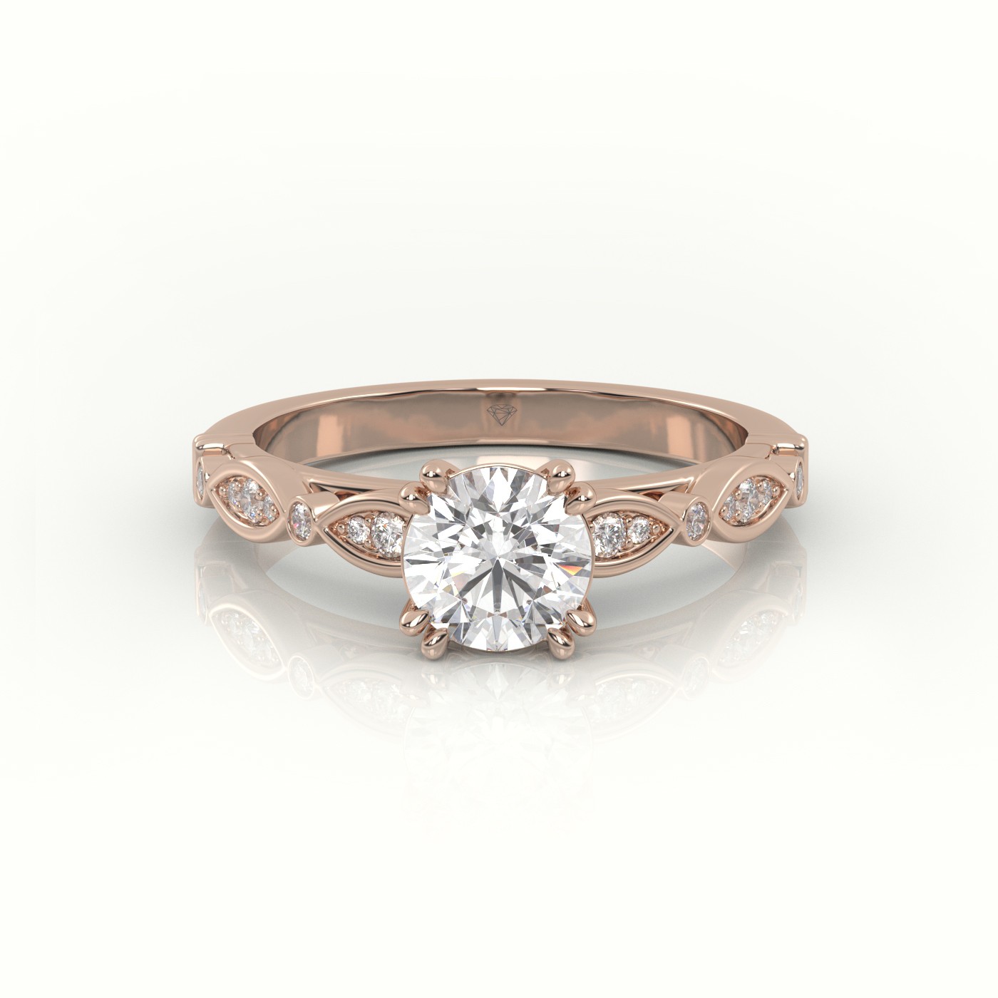 10K ROSE GOLD ROUND CUT DIAMOND 8 PRONGS DESIGNER VINTAGE ENGAGEMENT RING