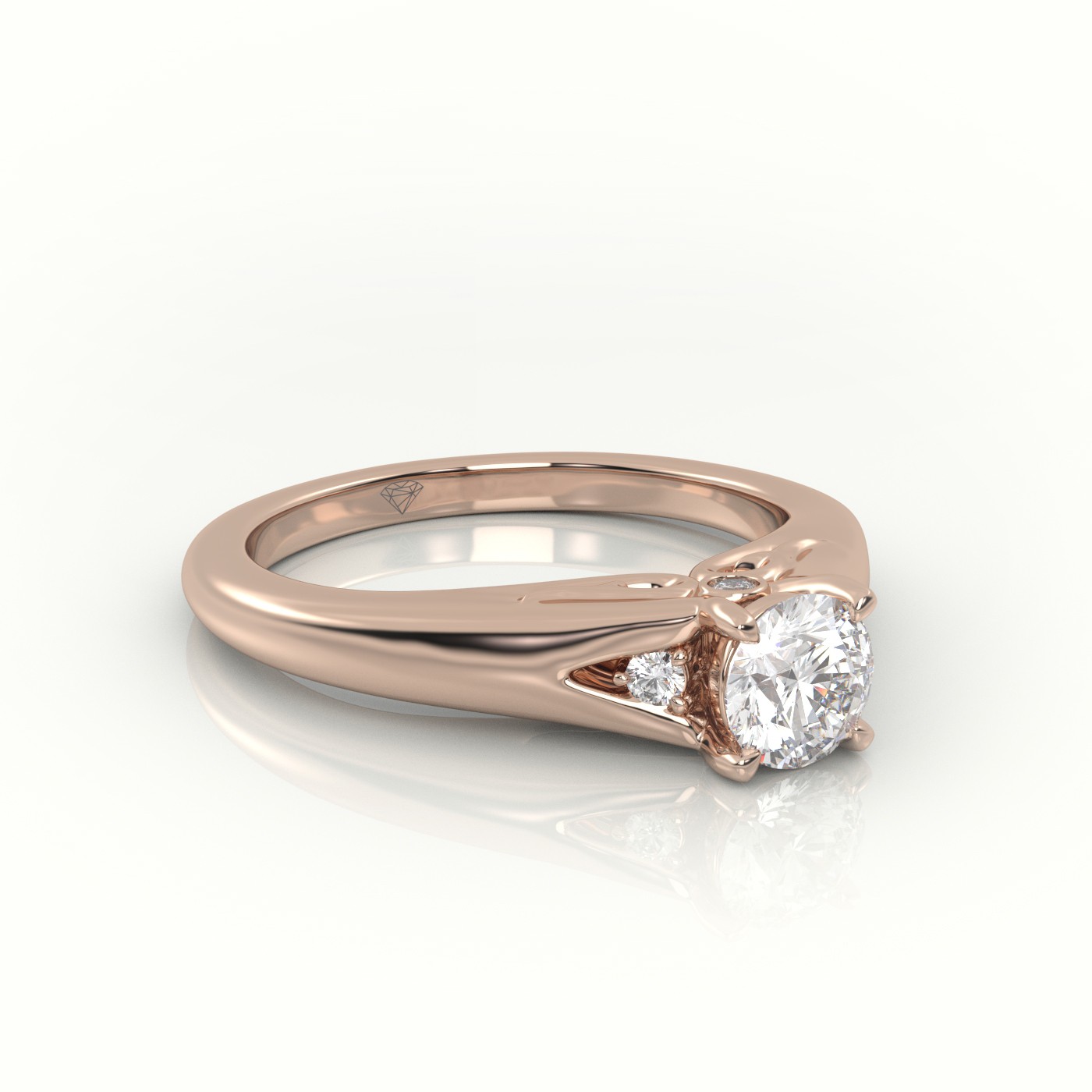 10K ROSE GOLD ROUND-CUT  DIAMOND 4 PRONGS SIDE-STONE DESIGNER ENGAGEMENT RING