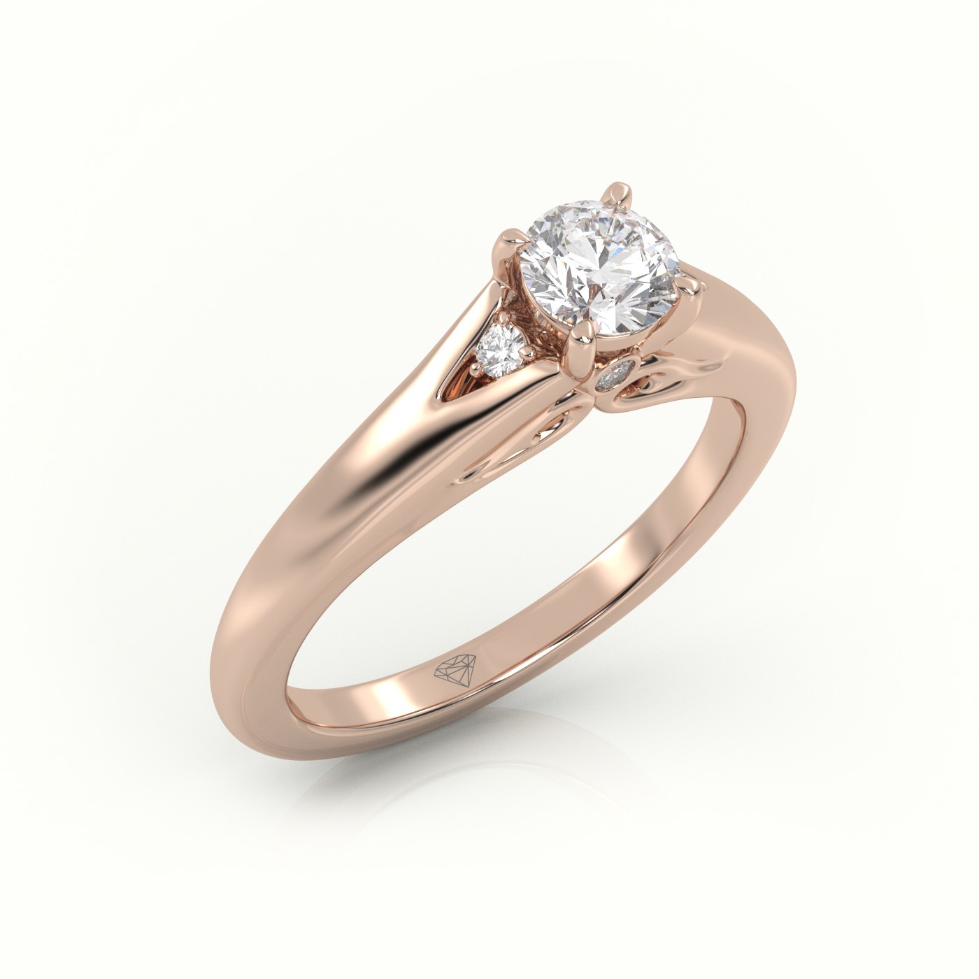 10K ROSE GOLD ROUND-CUT  DIAMOND 4 PRONGS SIDE-STONE DESIGNER ENGAGEMENT RING