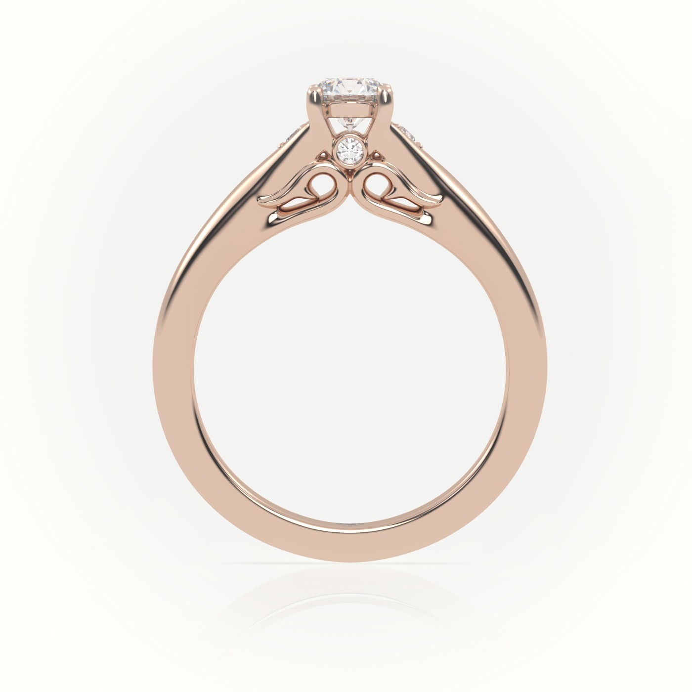 10K ROSE GOLD ROUND-CUT  DIAMOND 4 PRONGS SIDE-STONE DESIGNER ENGAGEMENT RING