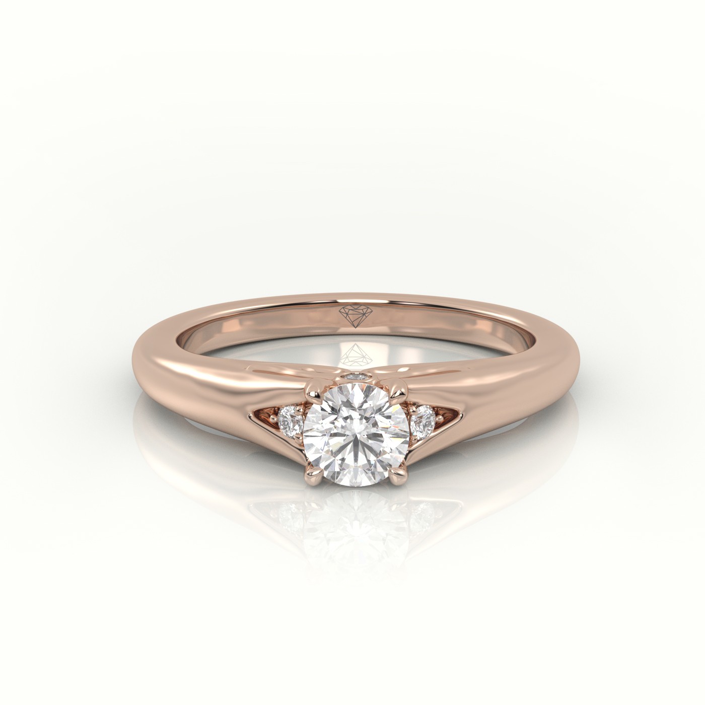 10K ROSE GOLD ROUND-CUT  DIAMOND 4 PRONGS SIDE-STONE DESIGNER ENGAGEMENT RING