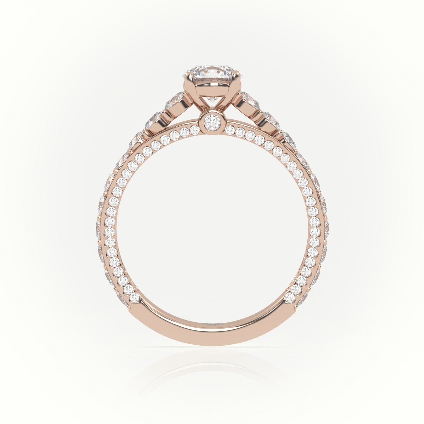 10K ROSE GOLD ROUND CUT DIAMOND 4 PRONGS PAVE SETTING ENGAGEMENT RING