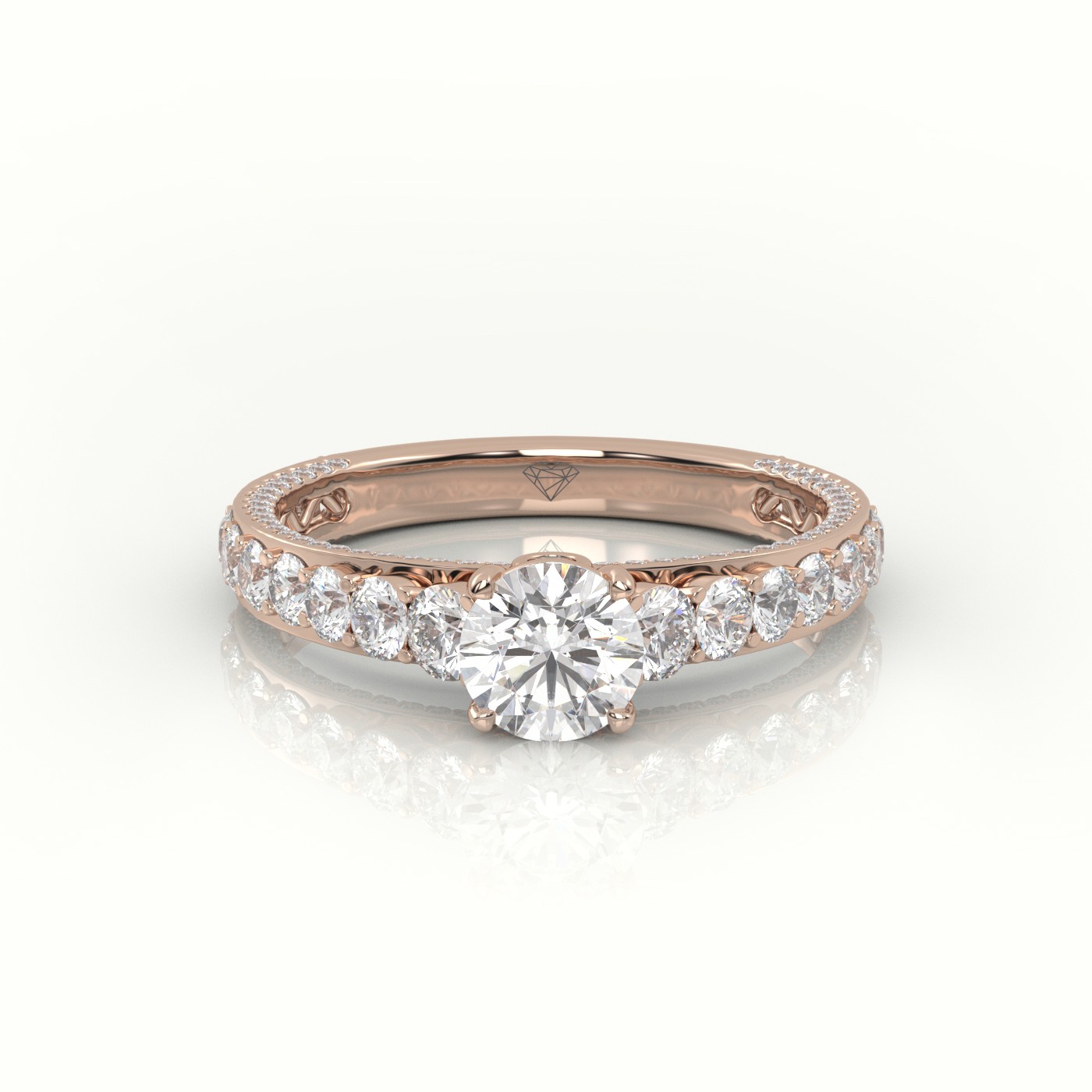 10K ROSE GOLD ROUND CUT DIAMOND 4 PRONGS PAVE SETTING ENGAGEMENT RING