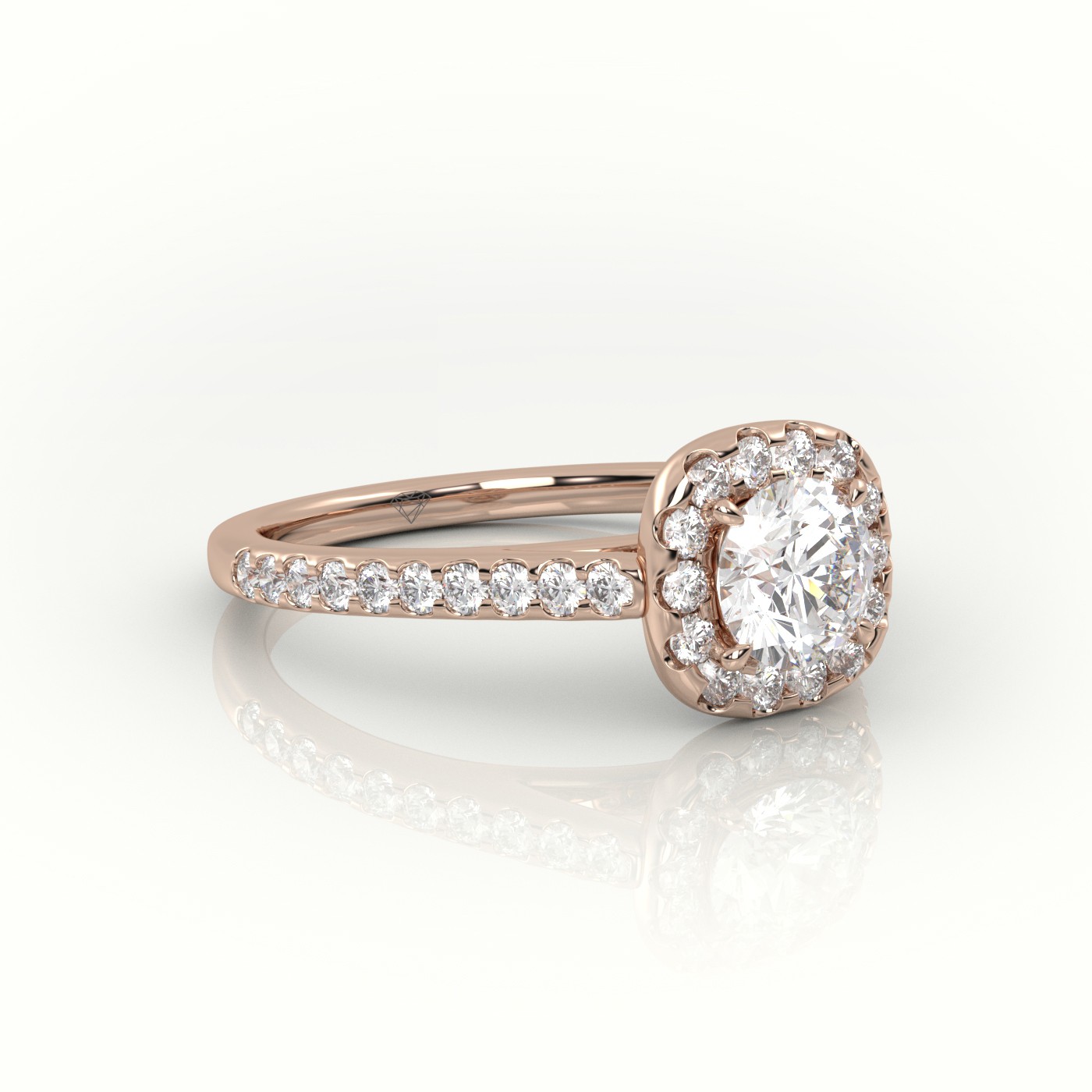 10K ROSE GOLD ROUND CUT DIAMOND 4 PRONGS HALO SCALLOP SETTING ENGAGEMENT RING