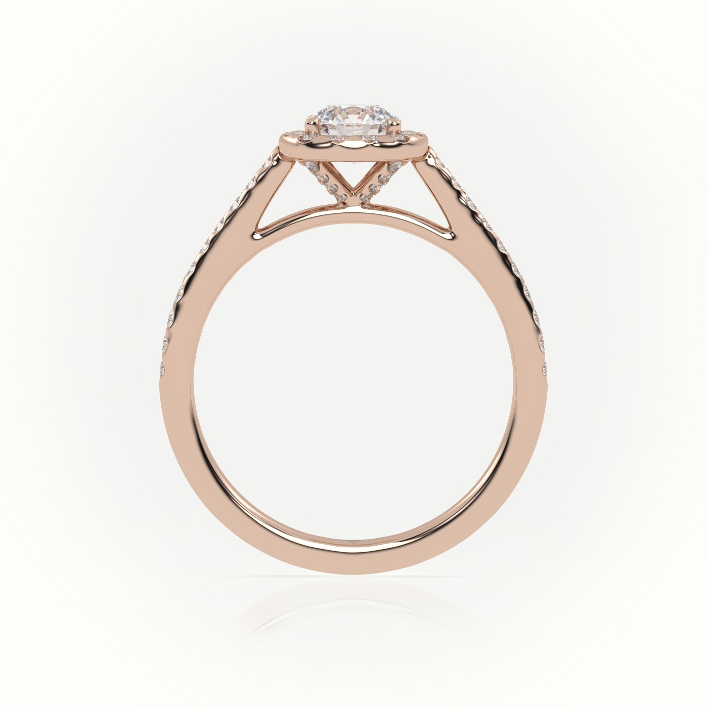 10K ROSE GOLD ROUND CUT DIAMOND 4 PRONGS HALO SCALLOP SETTING ENGAGEMENT RING