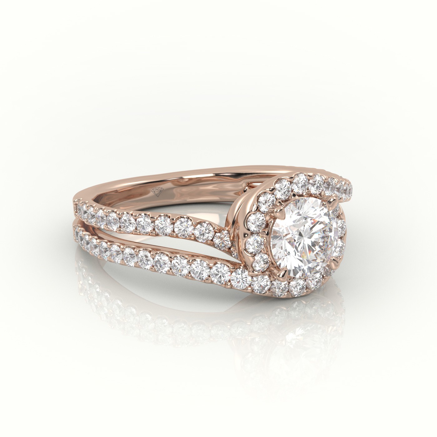 10K ROSE GOLD ROUND CUT DIAMOND 4 PRONGS DOUBLE SWIRL DESIGNER ENGAGEMENT RING