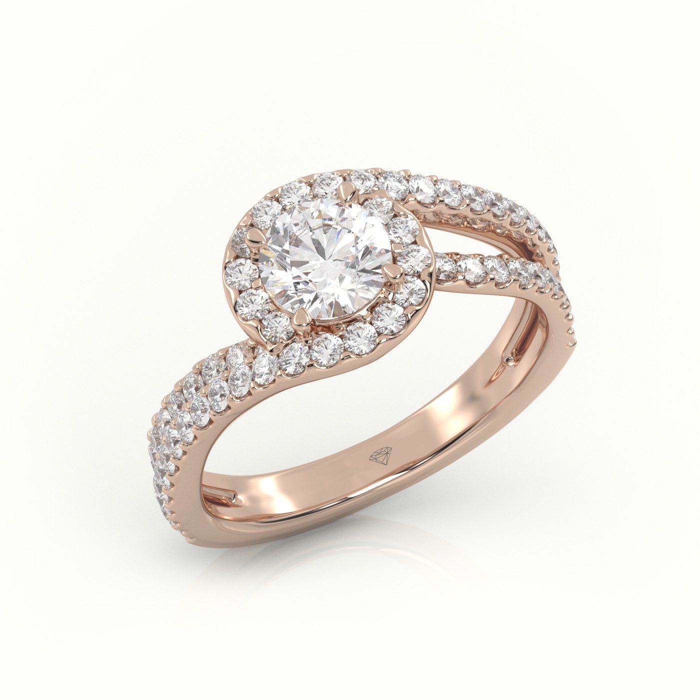 10K ROSE GOLD ROUND CUT DIAMOND 4 PRONGS DOUBLE SWIRL DESIGNER ENGAGEMENT RING