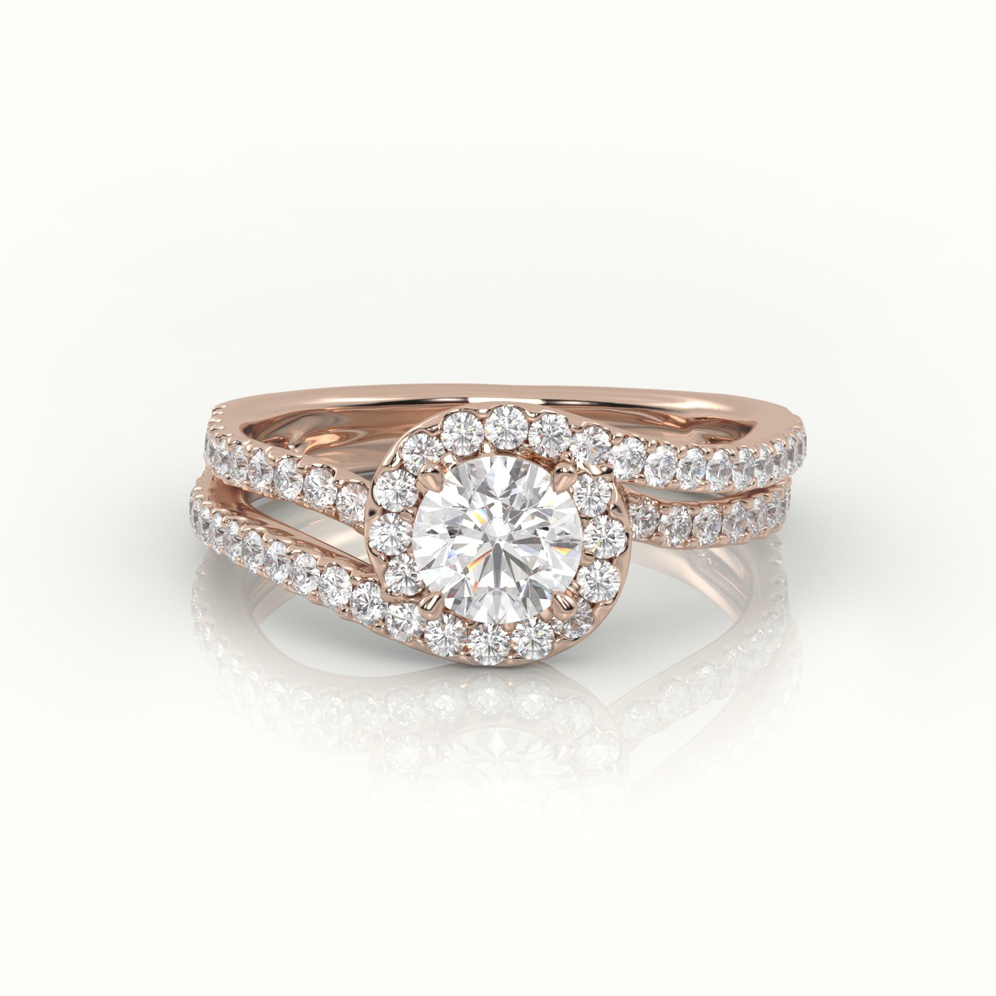 10K ROSE GOLD ROUND CUT DIAMOND 4 PRONGS DOUBLE SWIRL DESIGNER ENGAGEMENT RING