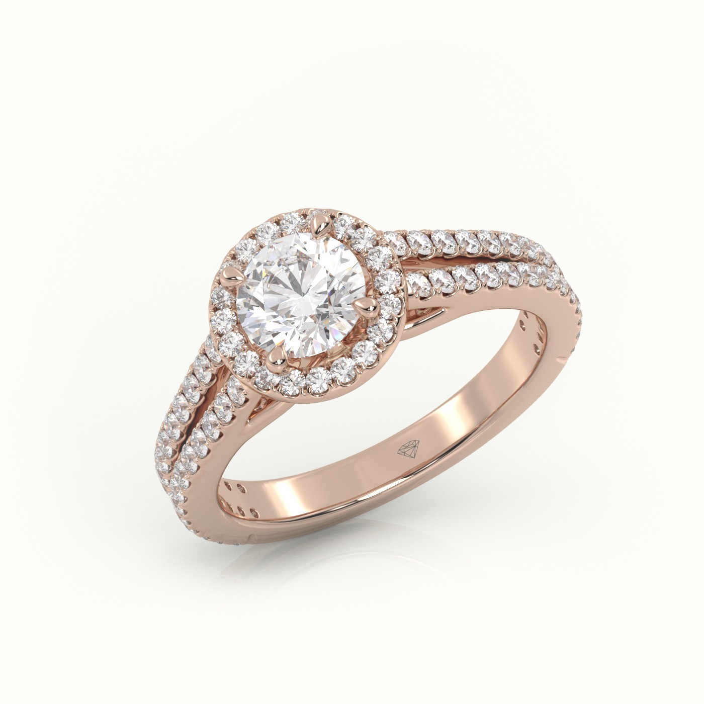 10K ROSE GOLD ROUND CUT DIAMOND 4 PRONGS HALO SETTING VINTAGE ENGAGEMENT RING