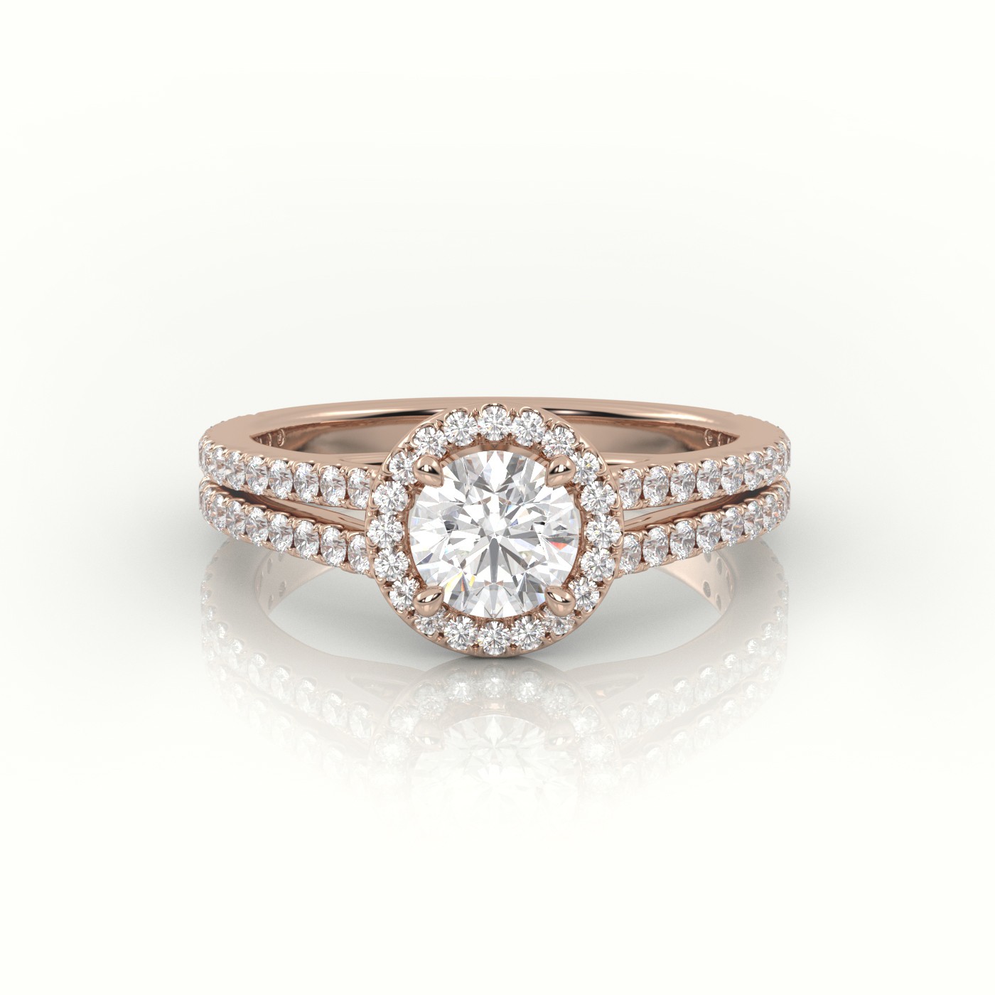 10K ROSE GOLD ROUND CUT DIAMOND 4 PRONGS HALO SETTING VINTAGE ENGAGEMENT RING