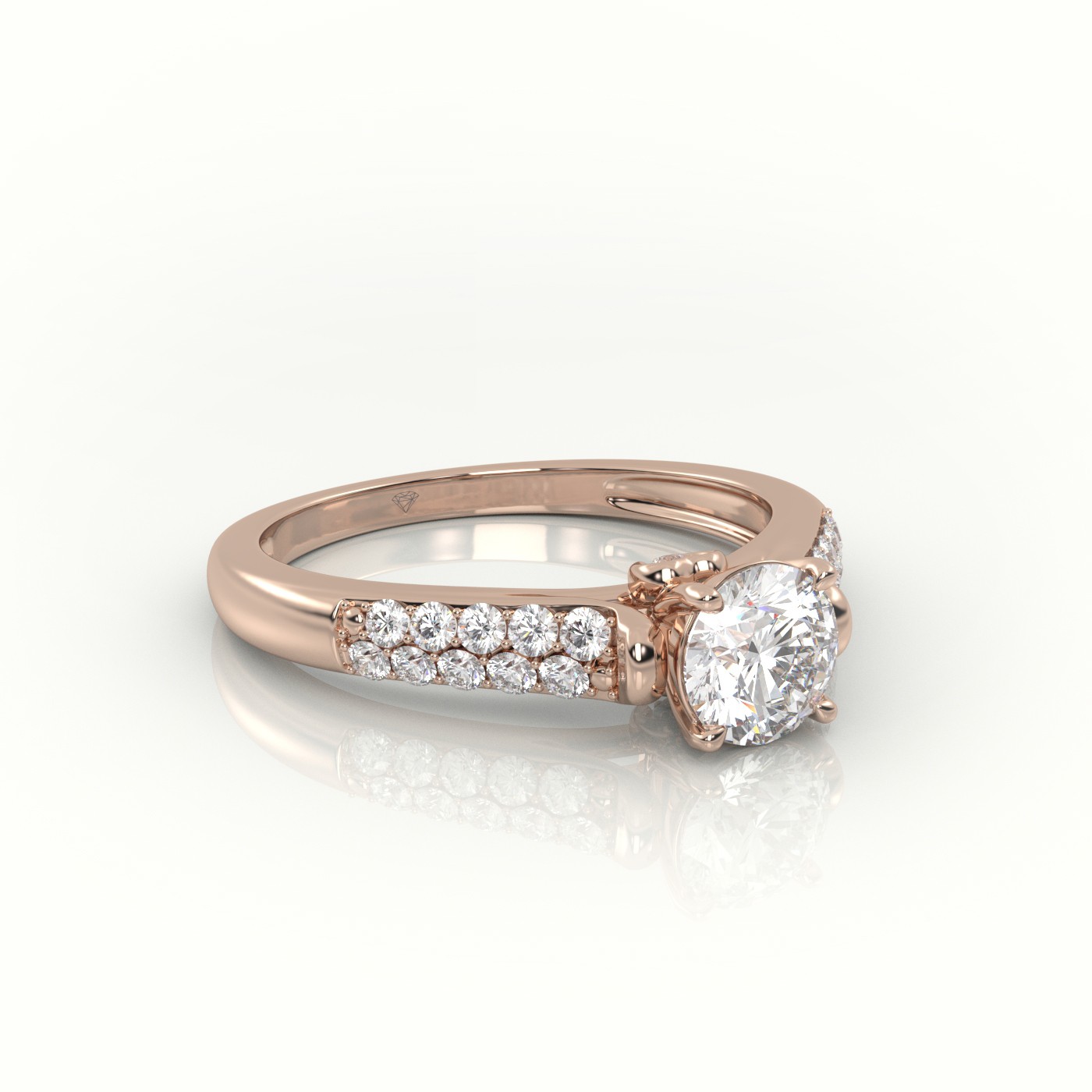 10K ROSE GOLD ROUND CUT DIAMOND 4 PRONGS DOUBLE PAVE SETTING ENGAGEMENT RING