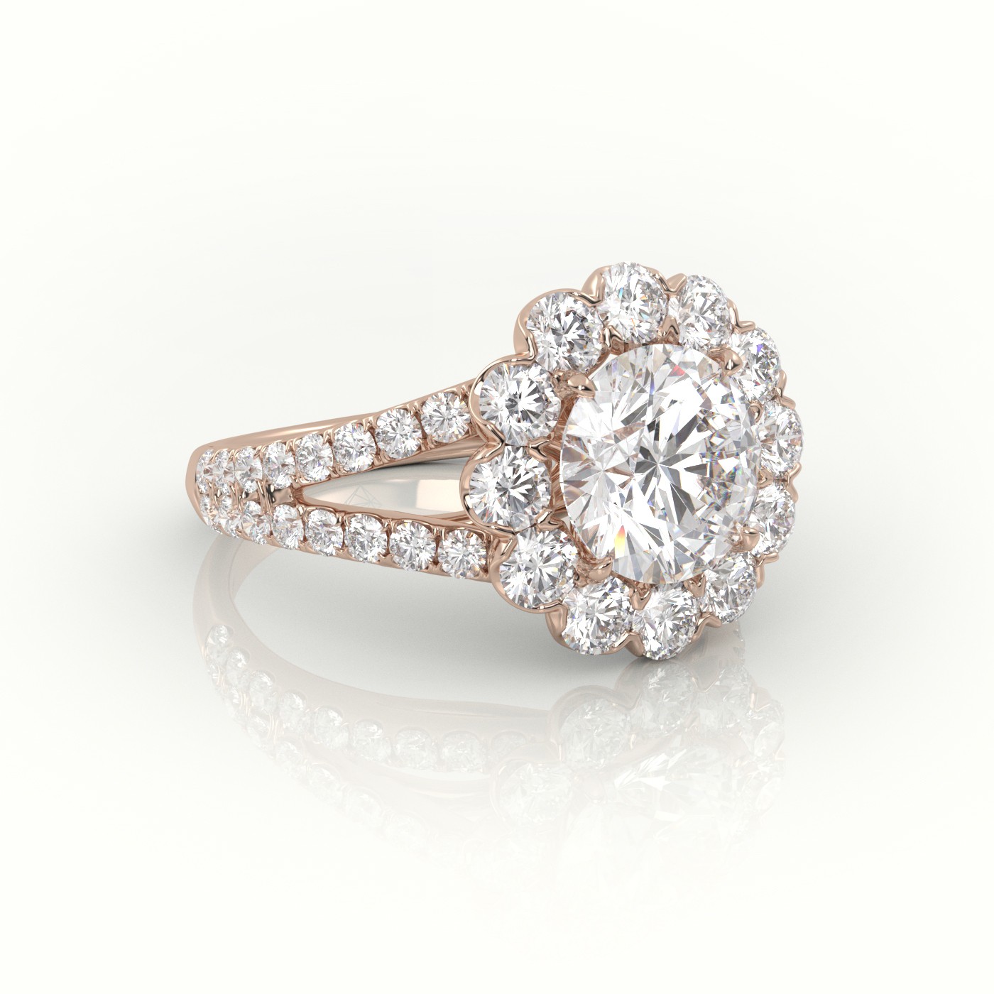 10K ROSE GOLD ROUND CUT DIAMOND 4 PRONGS HALO VINTAGE SETTING ENGAGEMENT RING