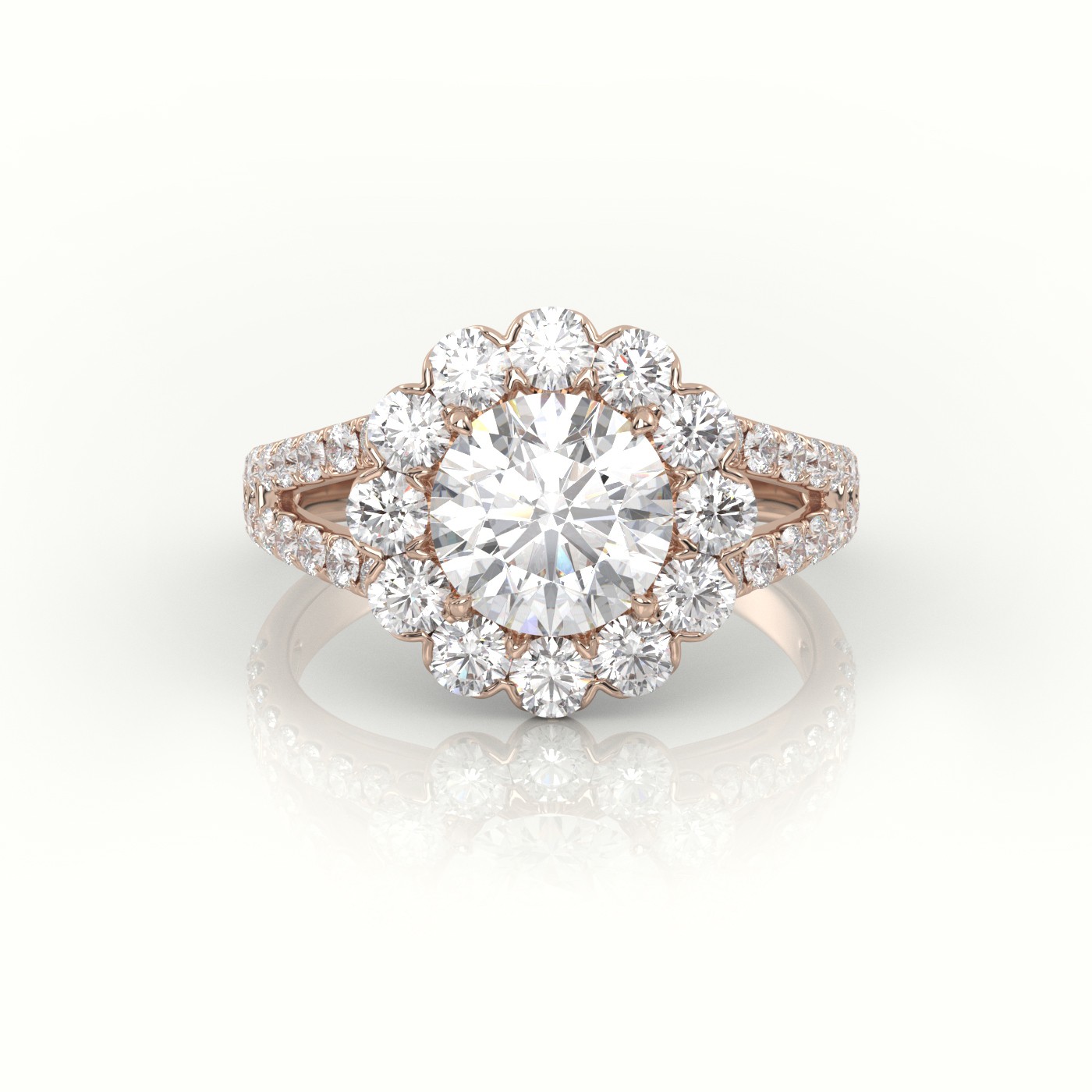 10K ROSE GOLD ROUND CUT DIAMOND 4 PRONGS HALO VINTAGE SETTING ENGAGEMENT RING