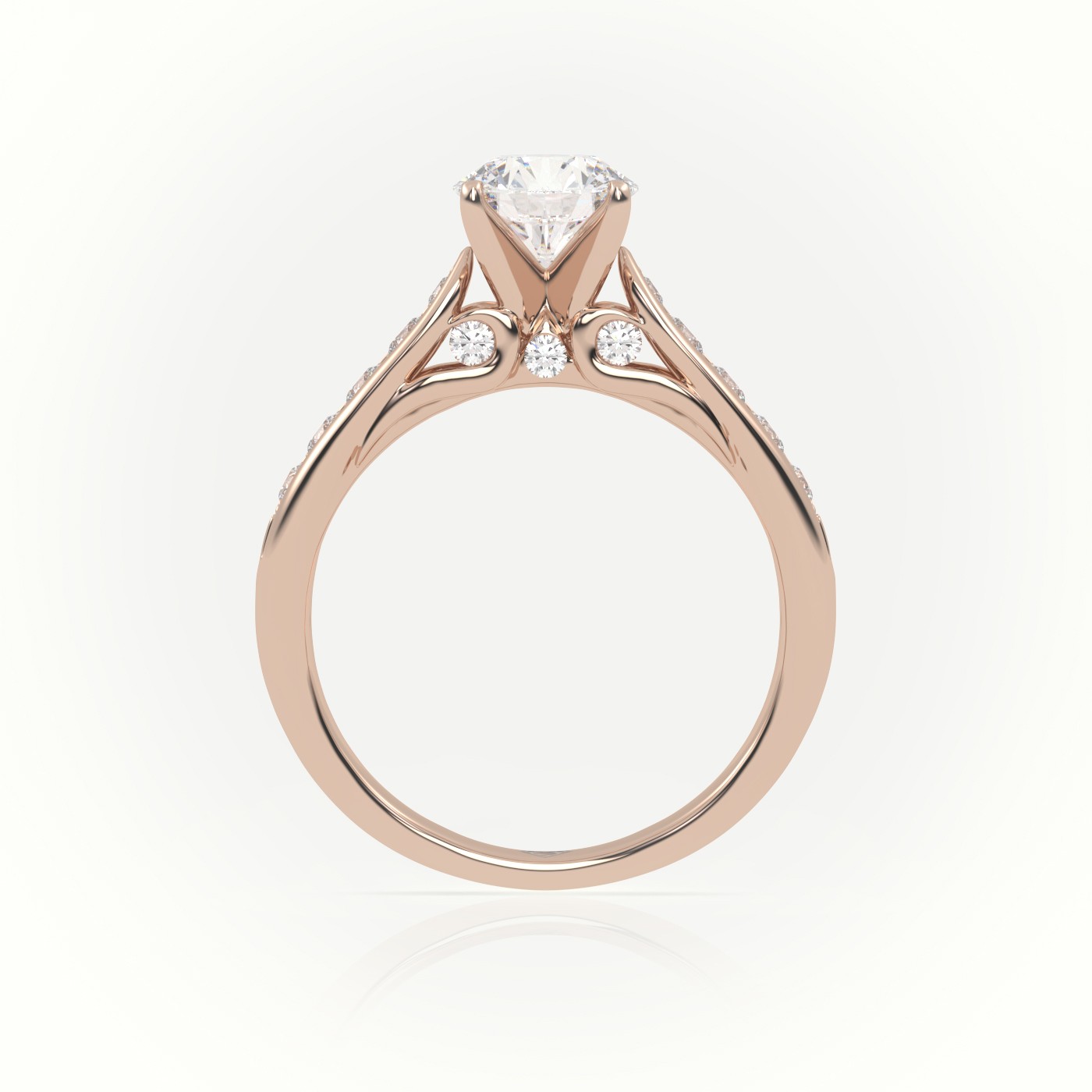 10K ROSE GOLD ROUND CUT DIAMOND 4 PRONGS CHANNEL SETTING ENGAGEMENT RING