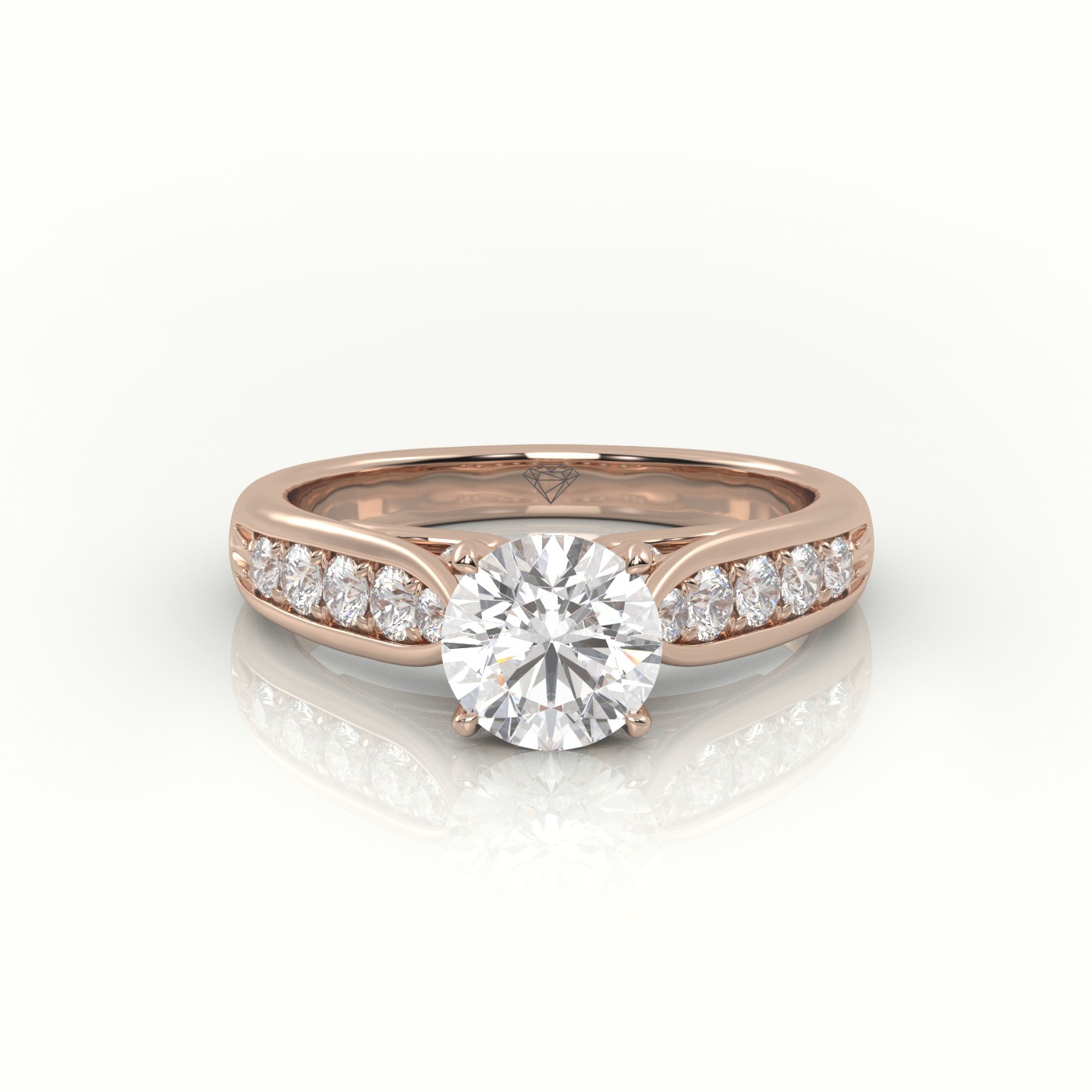 10K ROSE GOLD ROUND CUT DIAMOND 4 PRONGS CHANNEL SETTING ENGAGEMENT RING