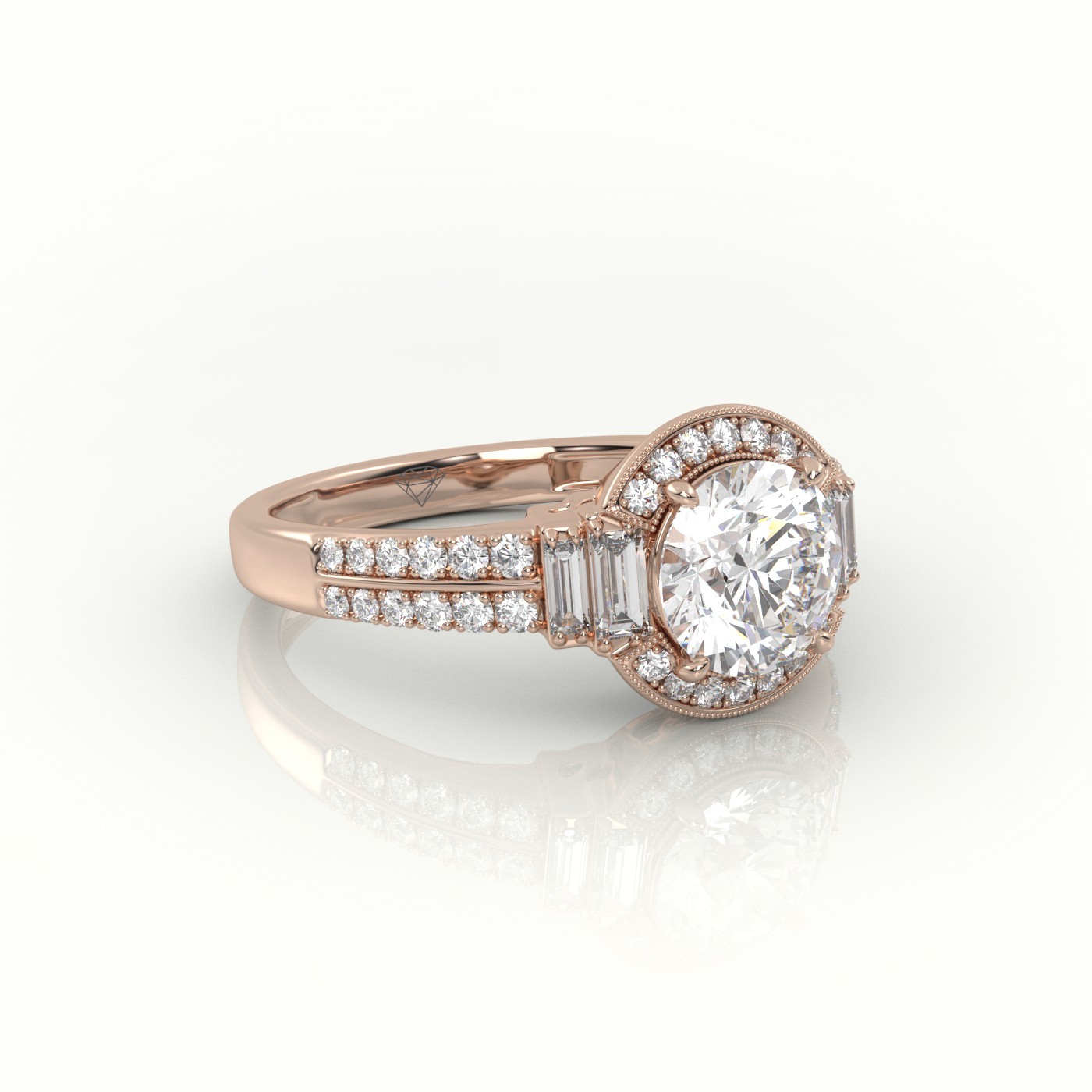 10K ROSE GOLD ROUND CUT DIAMOND DESIGNER MILGRAIN SETTING ENGAGEMENT RING