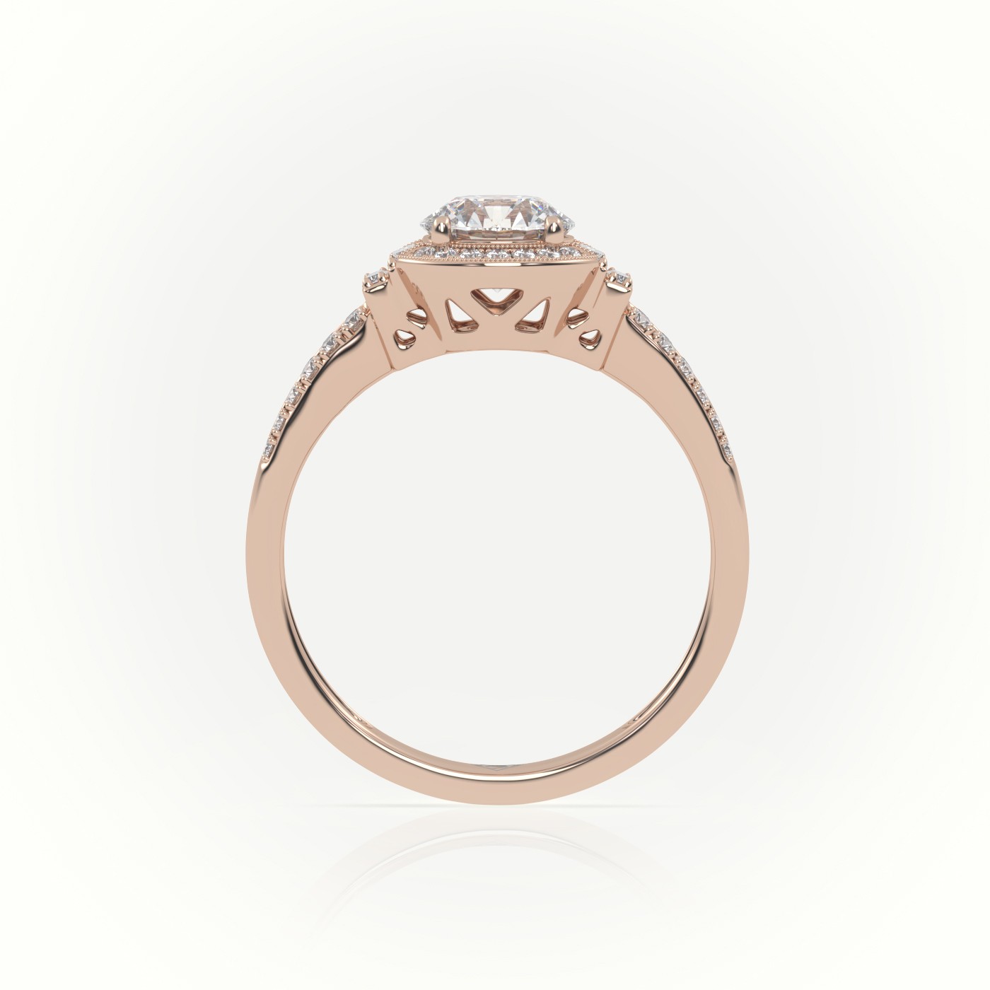 10K ROSE GOLD ROUND CUT DIAMOND DESIGNER MILGRAIN SETTING ENGAGEMENT RING