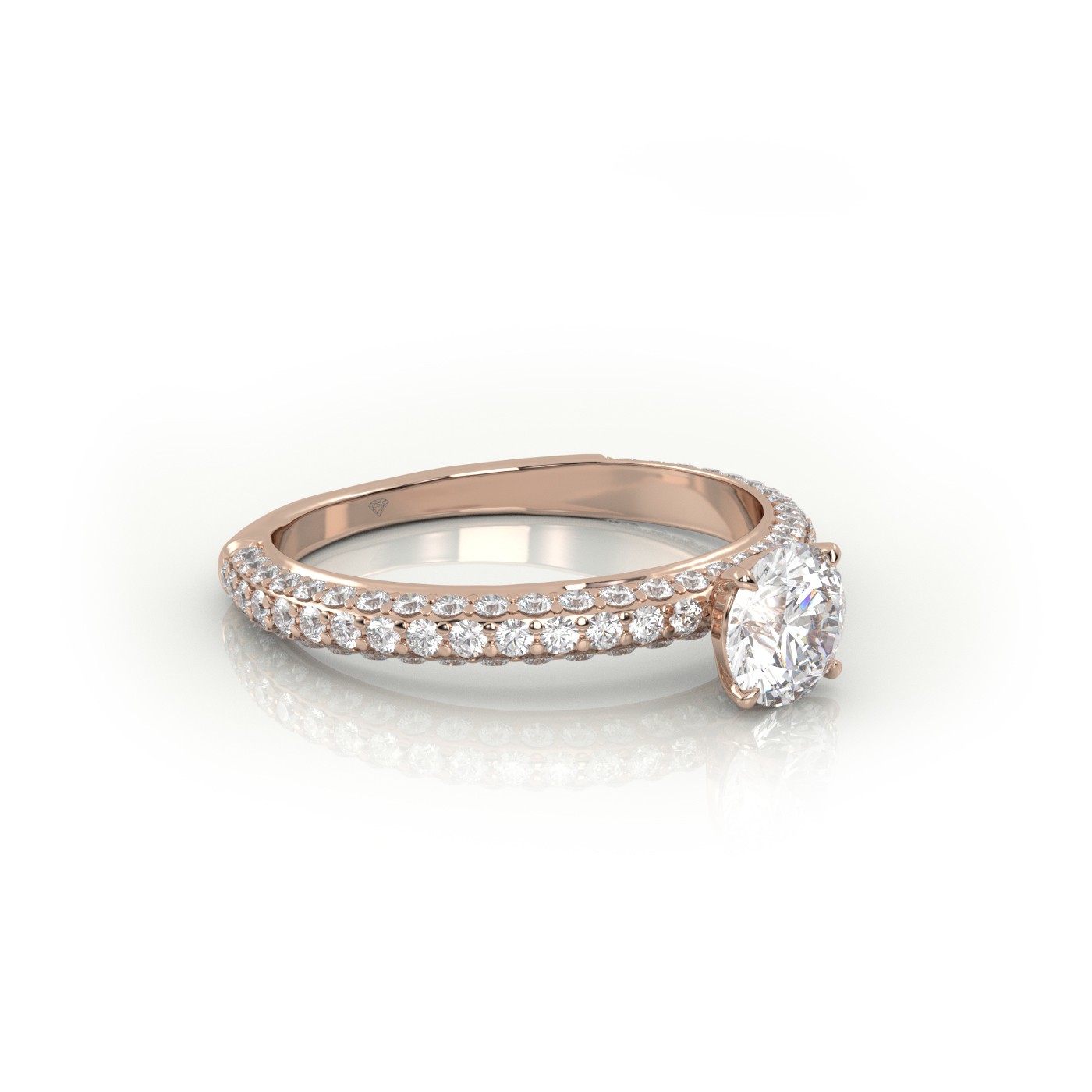 10K ROSE GOLD ROUND CUT 4 PRONGS PAVE SET ENGAGEMENT RING