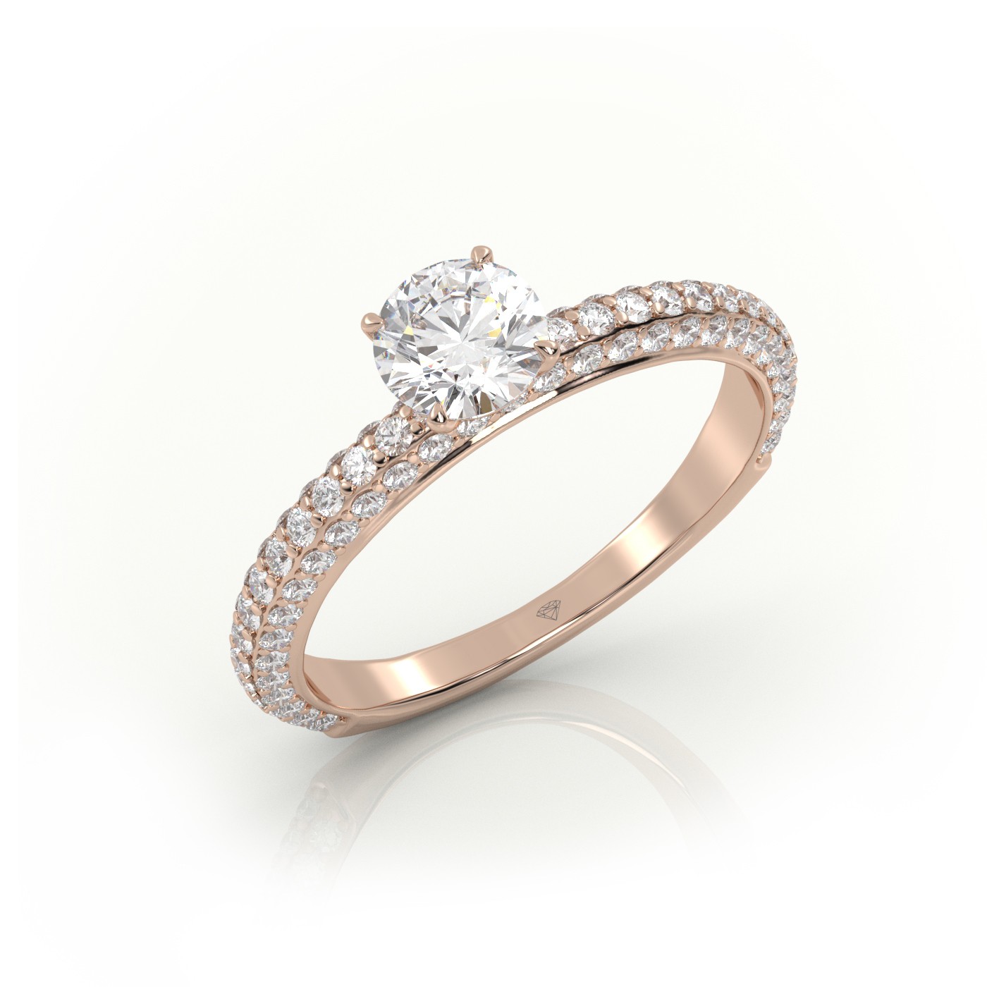 10K ROSE GOLD ROUND CUT 4 PRONGS PAVE SET ENGAGEMENT RING
