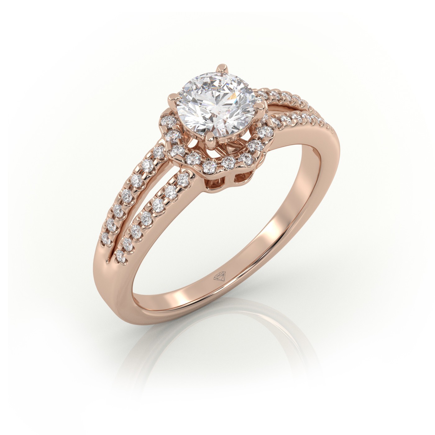 10K ROSE GOLD ROUND CUT 4 PRONGS SCALLOP VINTAGE SET ENGAGEMENT RING