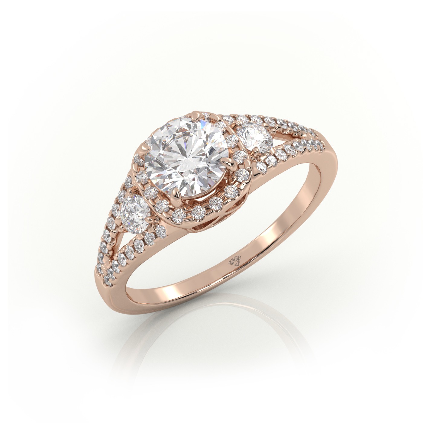 10K ROSE GOLD ROUND CUT 4 PRONGS HALO SCALLOP VINTAGE SET ENGAGEMENT RING