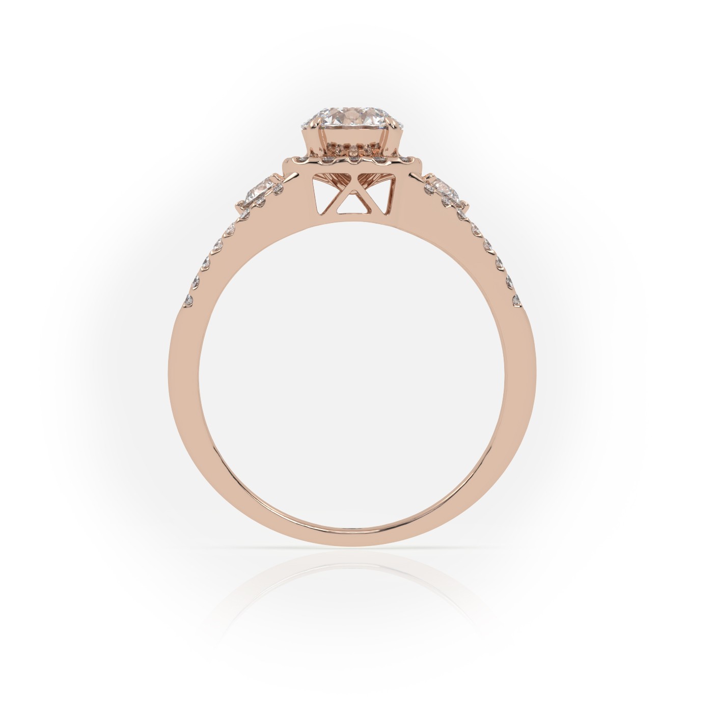 10K ROSE GOLD ROUND CUT 4 PRONGS HALO SCALLOP VINTAGE SET ENGAGEMENT RING