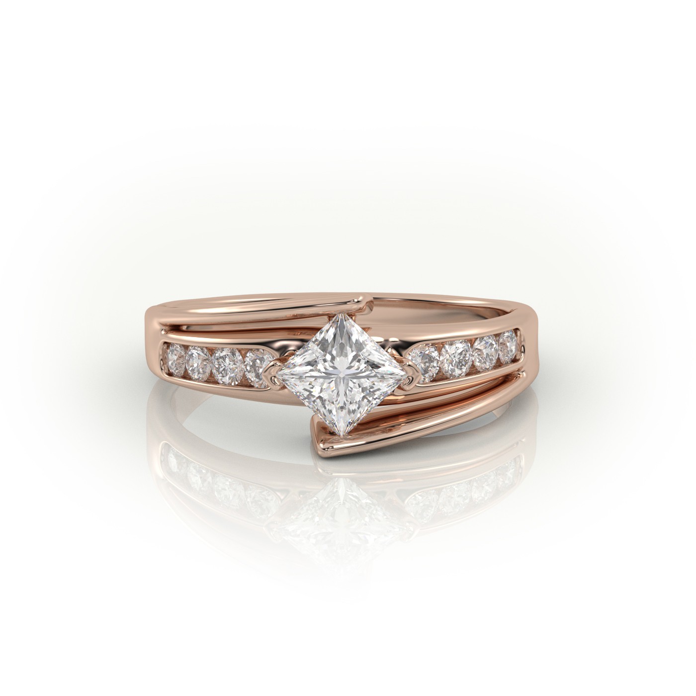 10K ROSE GOLD PRINCESS CUT 2 PRONGS DESIGNER ENGAGEMENT RING