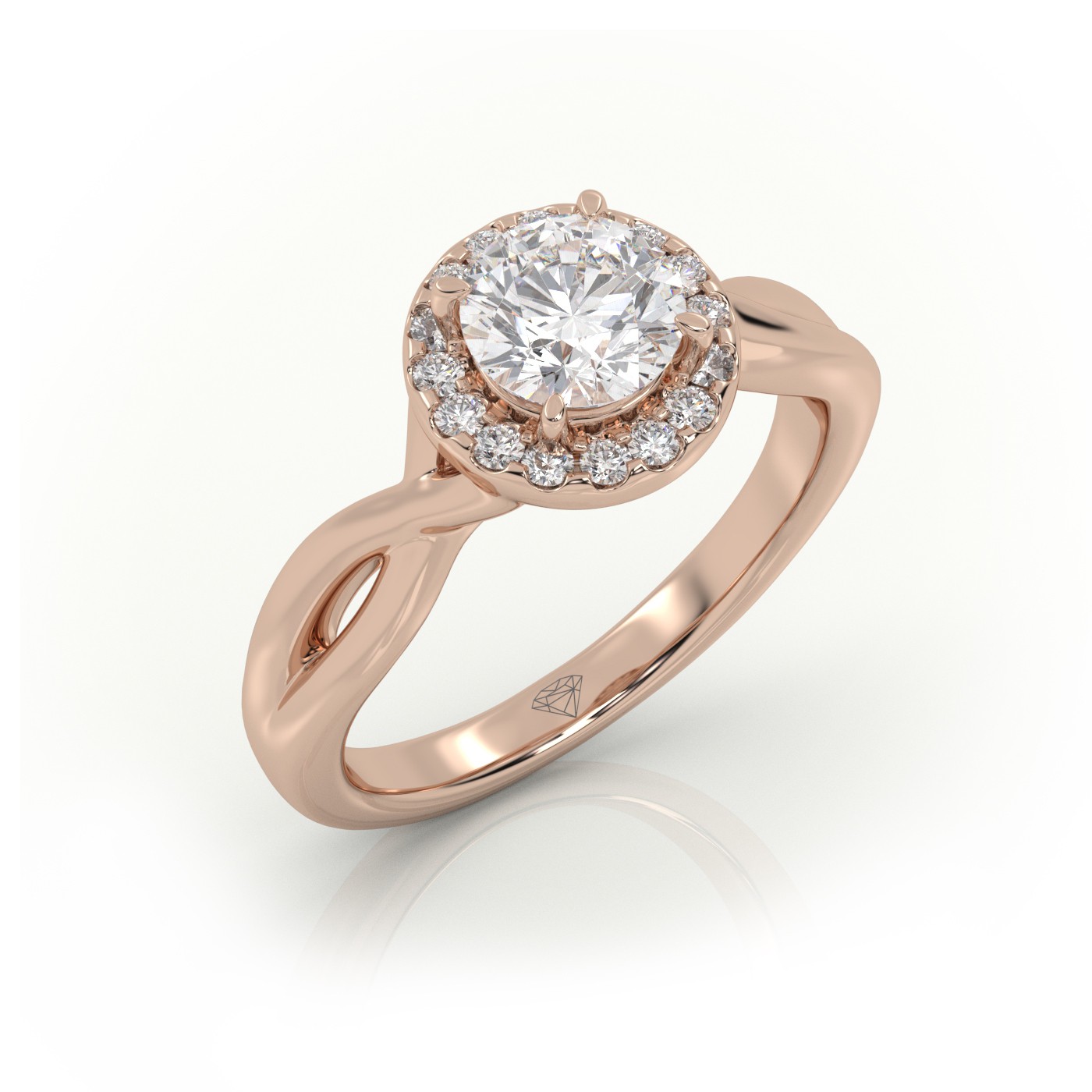 10K ROSE GOLD ROUND CUT 4 PRONGS HALO TWISTED DESIGNER ENGAGEMENT RING