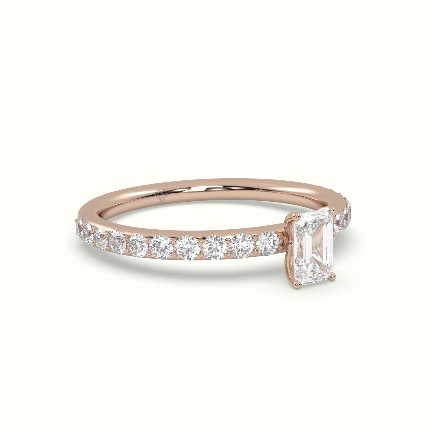 10K ROSE GOLD RADIANT DIAMOND ENGAGEMENT RING SET WITH 4 PRONG & SIDE STONES SET IN PAVE STYLE