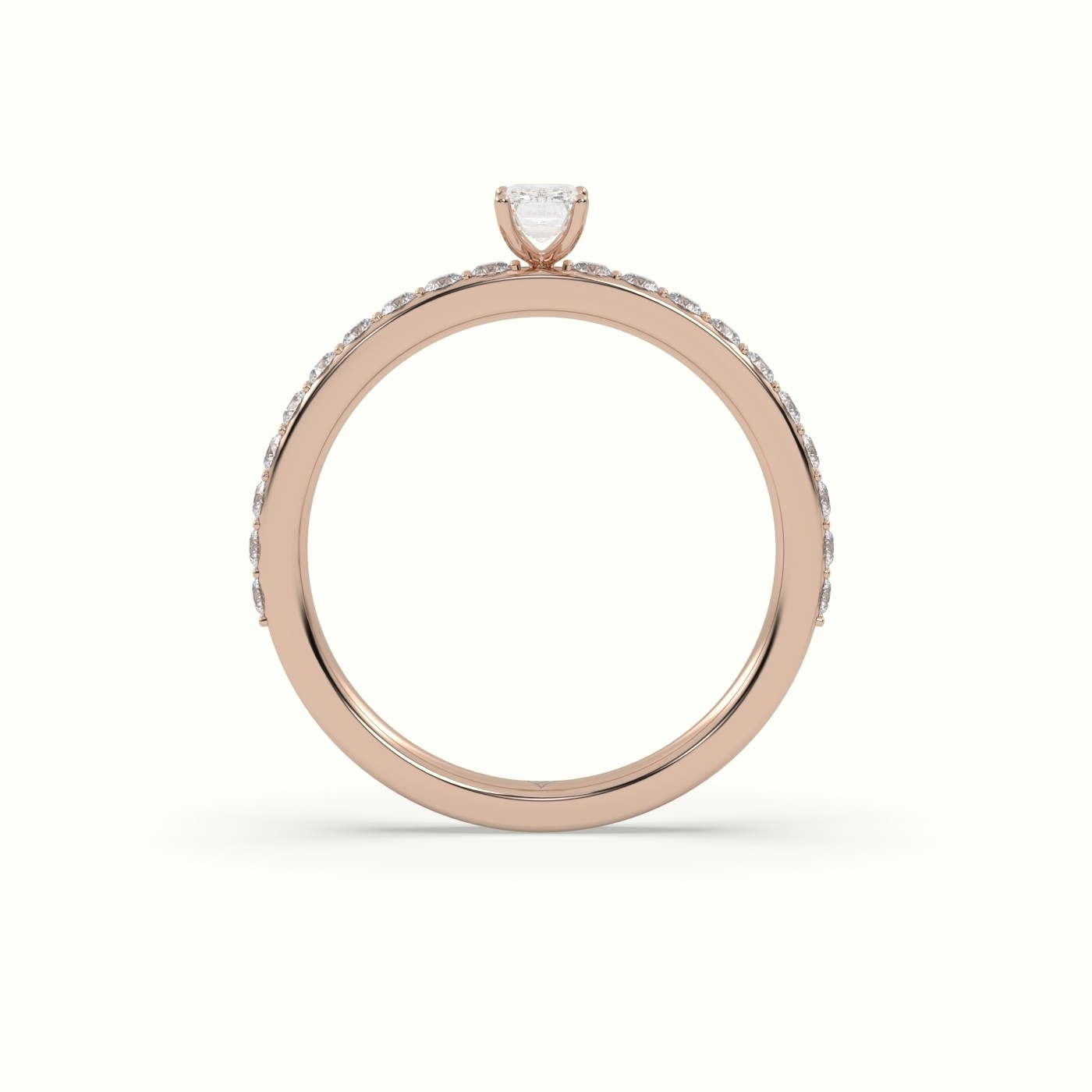 10K ROSE GOLD RADIANT DIAMOND ENGAGEMENT RING SET WITH 4 PRONG & SIDE STONES SET IN PAVE STYLE