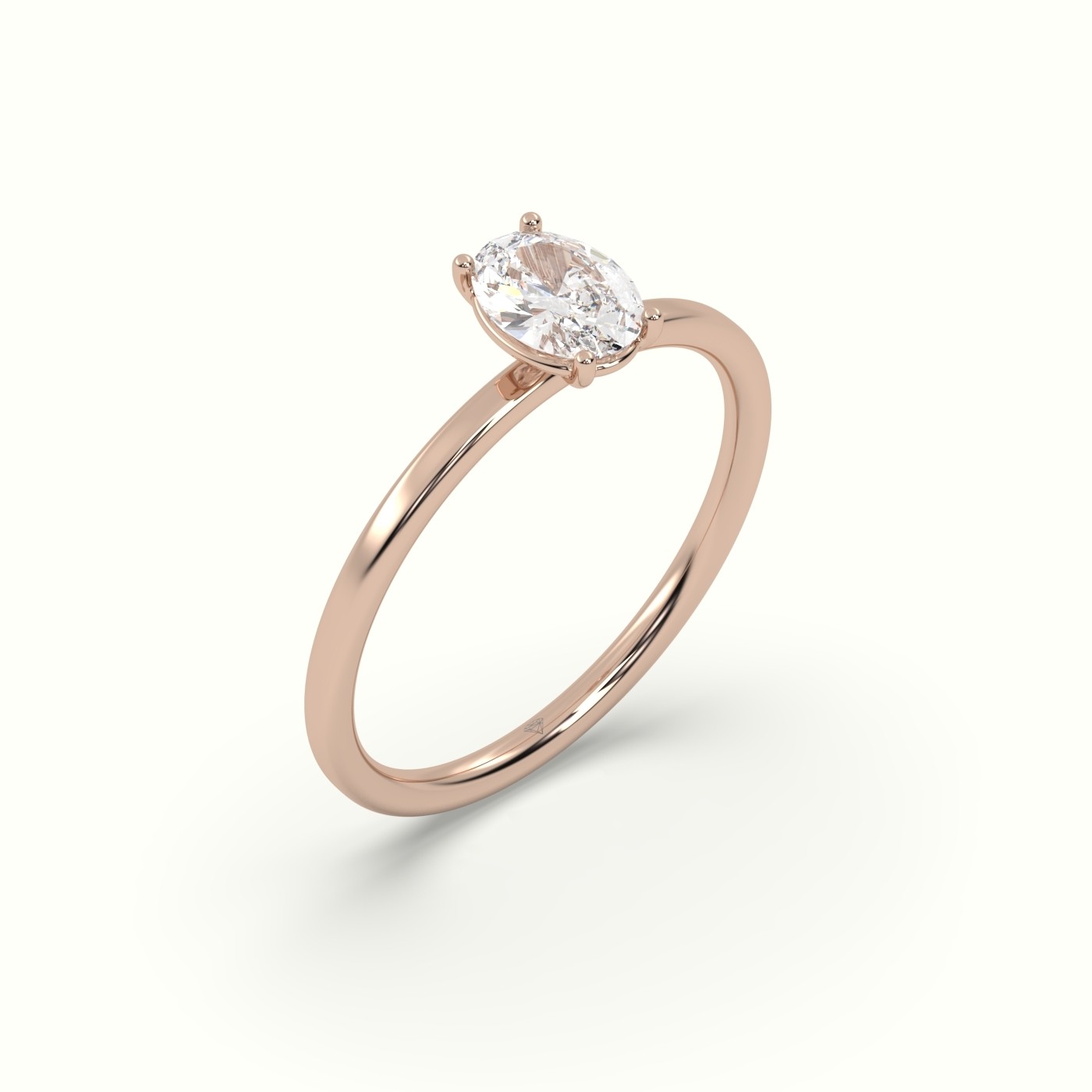 10K ROSE GOLD Oval Diamond Solitaire Ring 4 round prongs