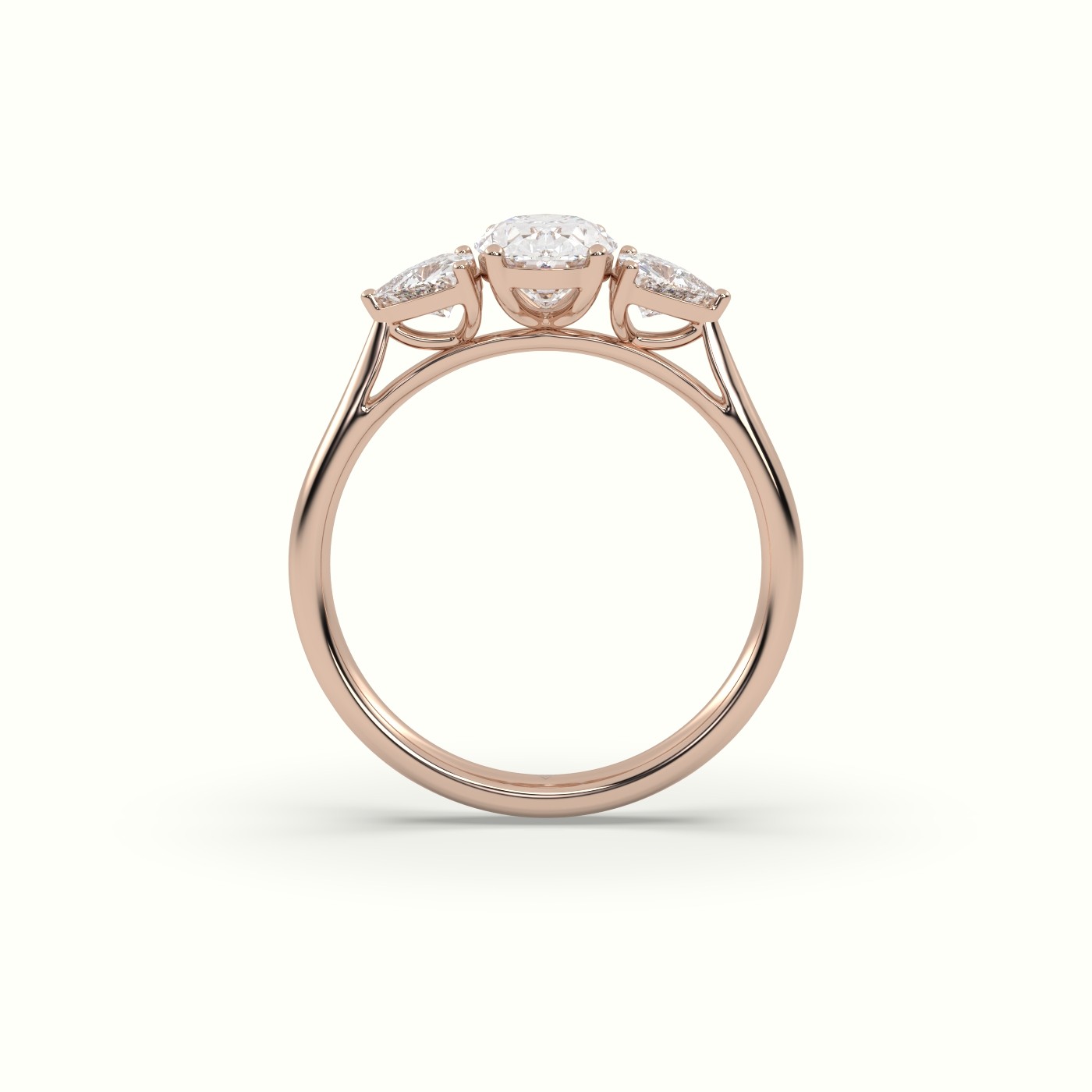 10K ROSE GOLD Oval & Triangle Diamond Trilogy Ring