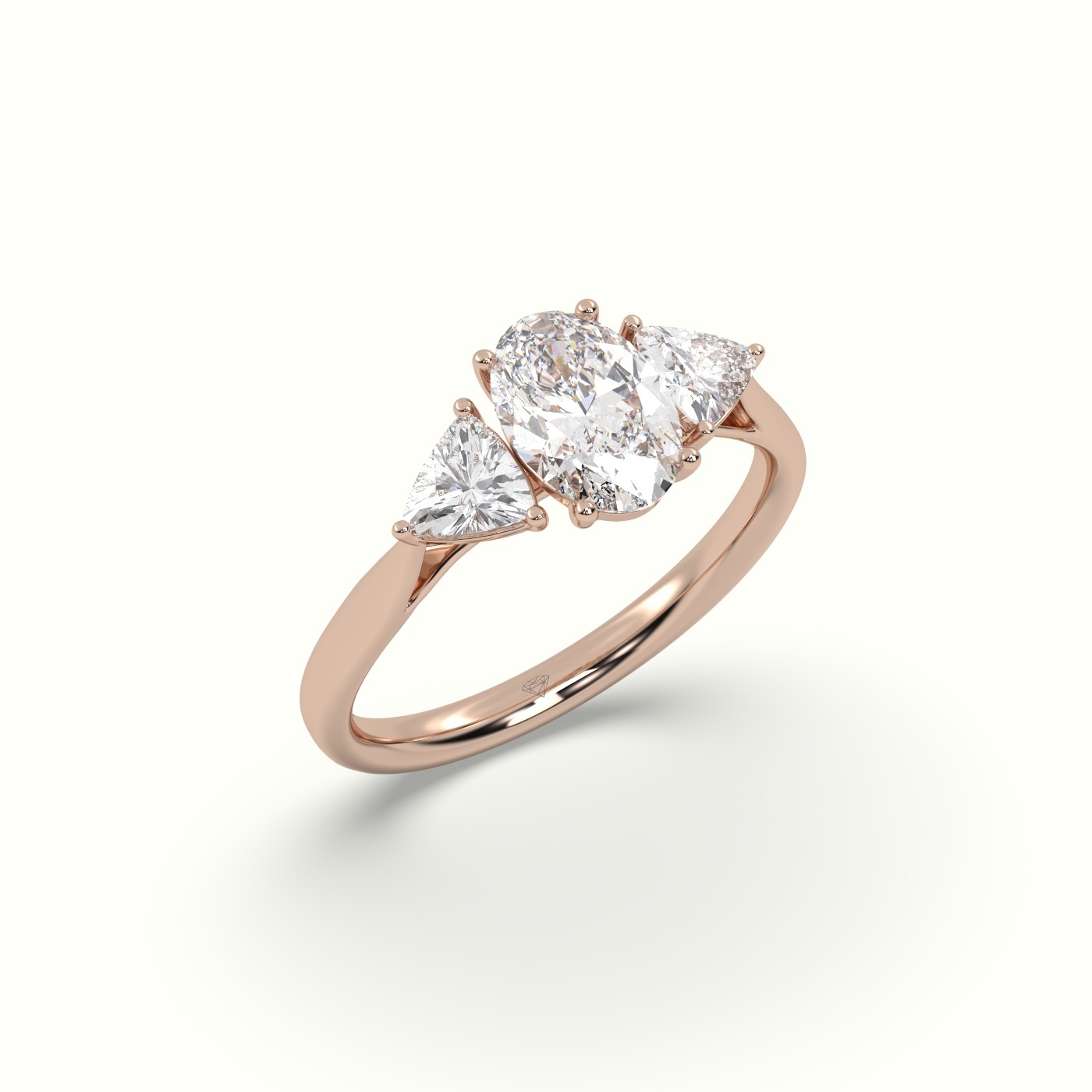 10K ROSE GOLD Oval & Triangle Diamond Trilogy Ring