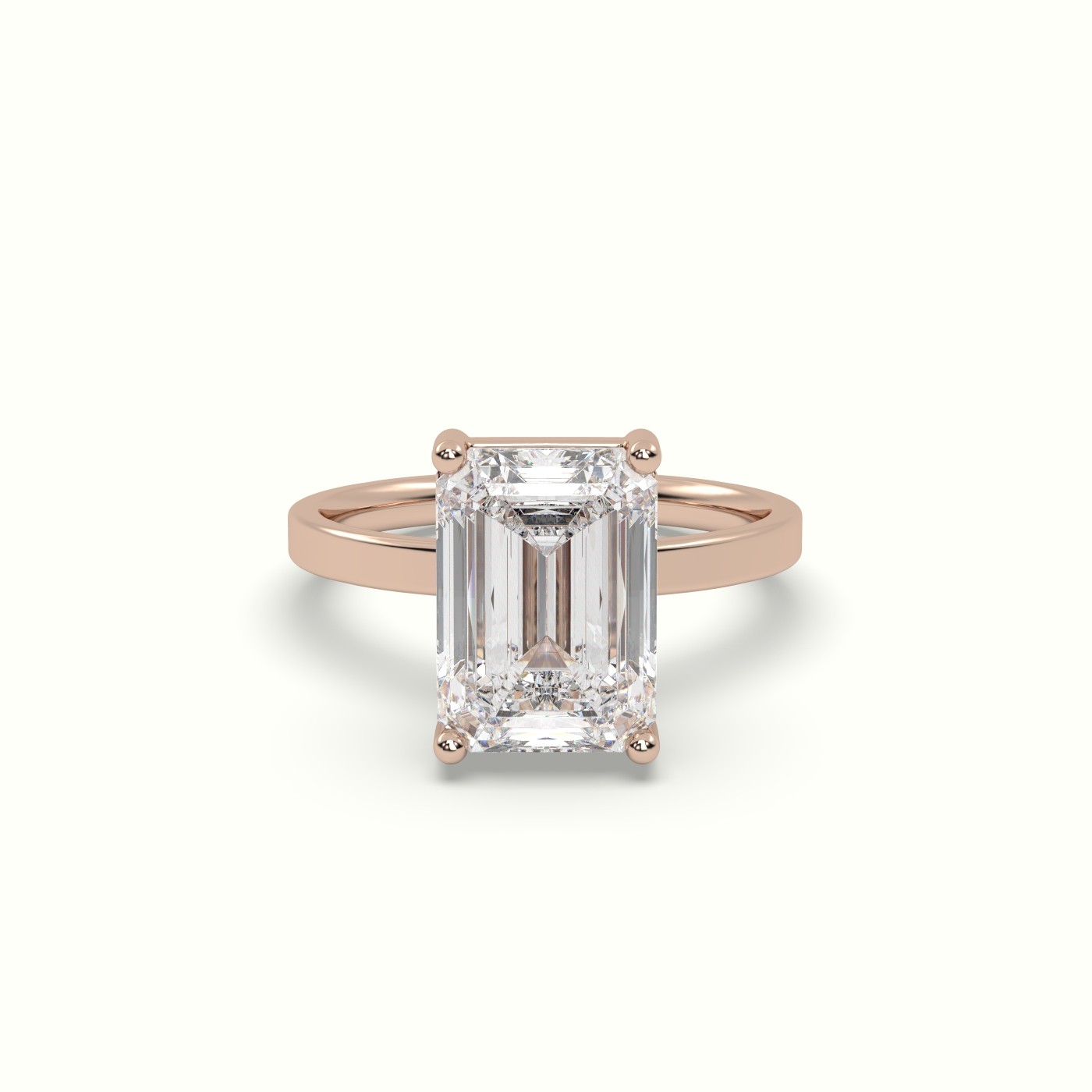 10K ROSE GOLD Emerald Cut Diamond Solitaire Plain Band