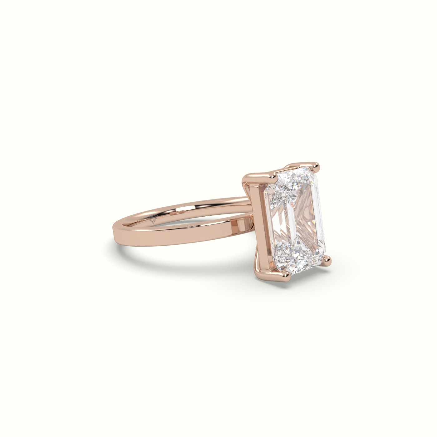 10K ROSE GOLD Emerald Cut Diamond Solitaire Plain Band