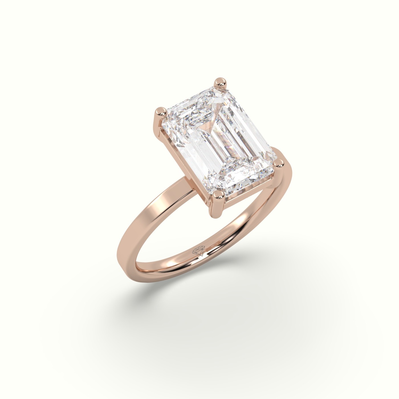 10K ROSE GOLD Emerald Cut Diamond Solitaire Plain Band