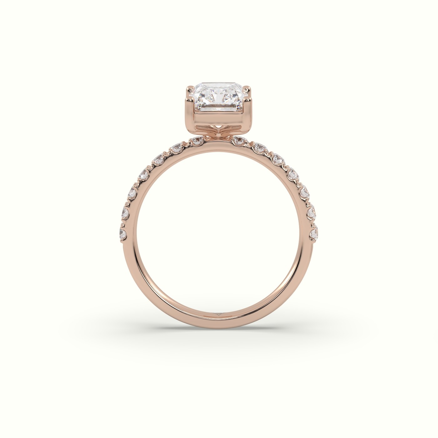 10K Rose Gold Radiant Diamond 4 prongs Ring with Pave Accents