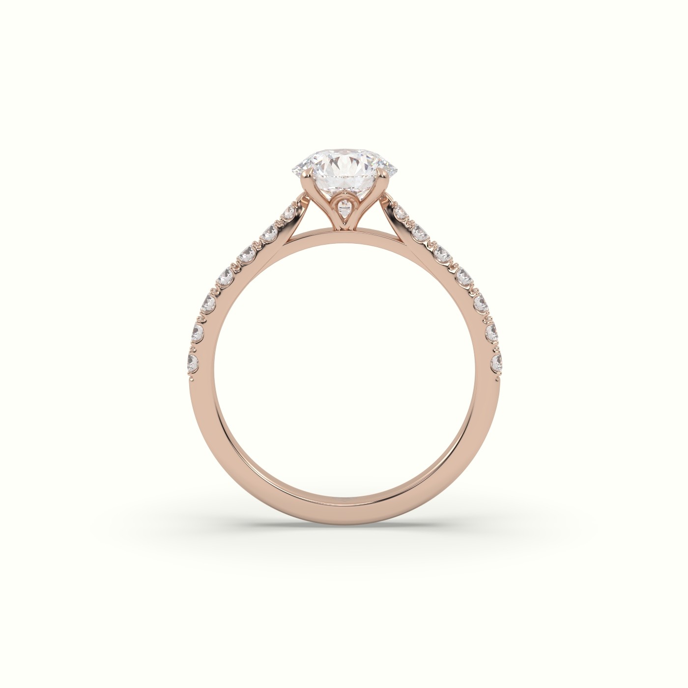 10K Rose Gold Round Cut Diamond 4 round prongs Pave Band Ring