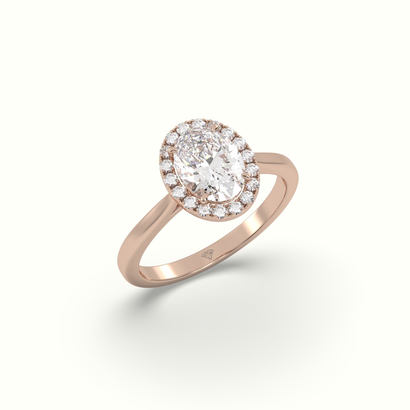10K ROSE GOLD Oval Cut Diamond Halo Engagement Ring