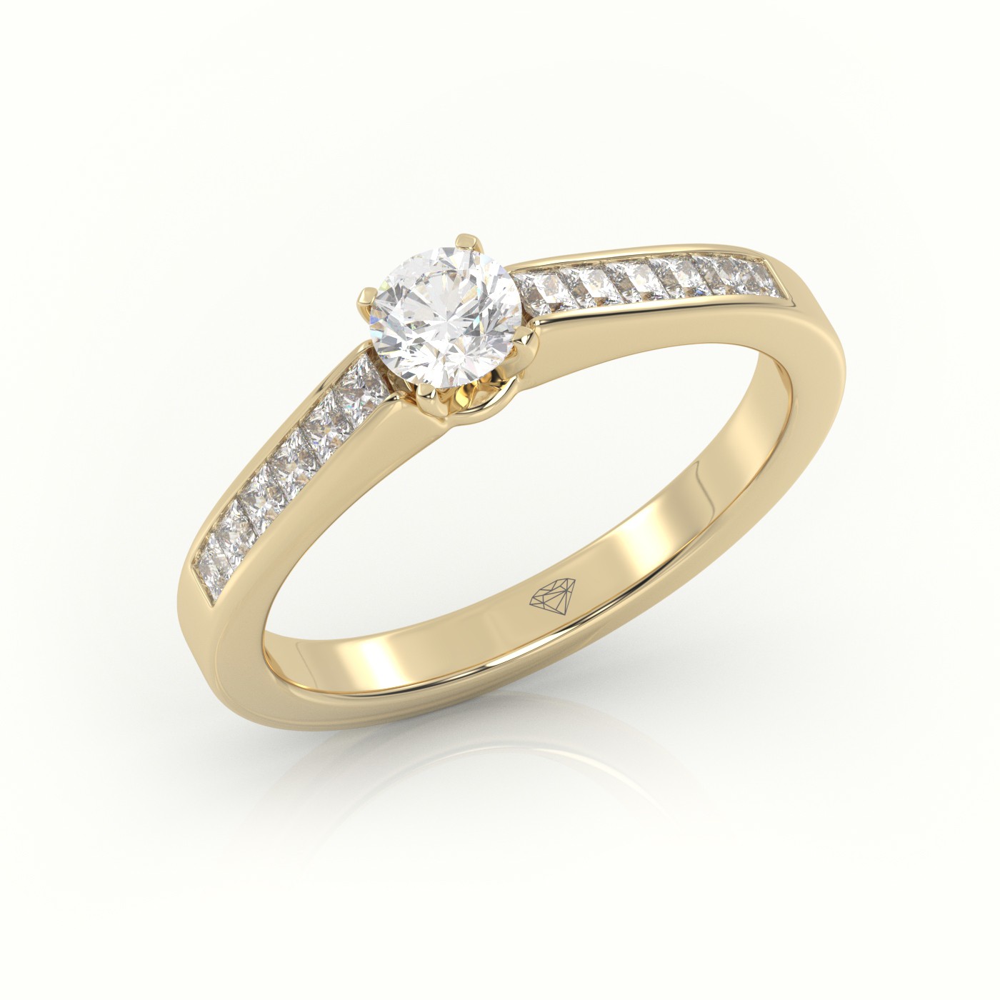 18K YELLOW GOLD ROUND-CUT DIAMOND 4 PRONG CHANNEL SETTING ENGAGEMENT RING
