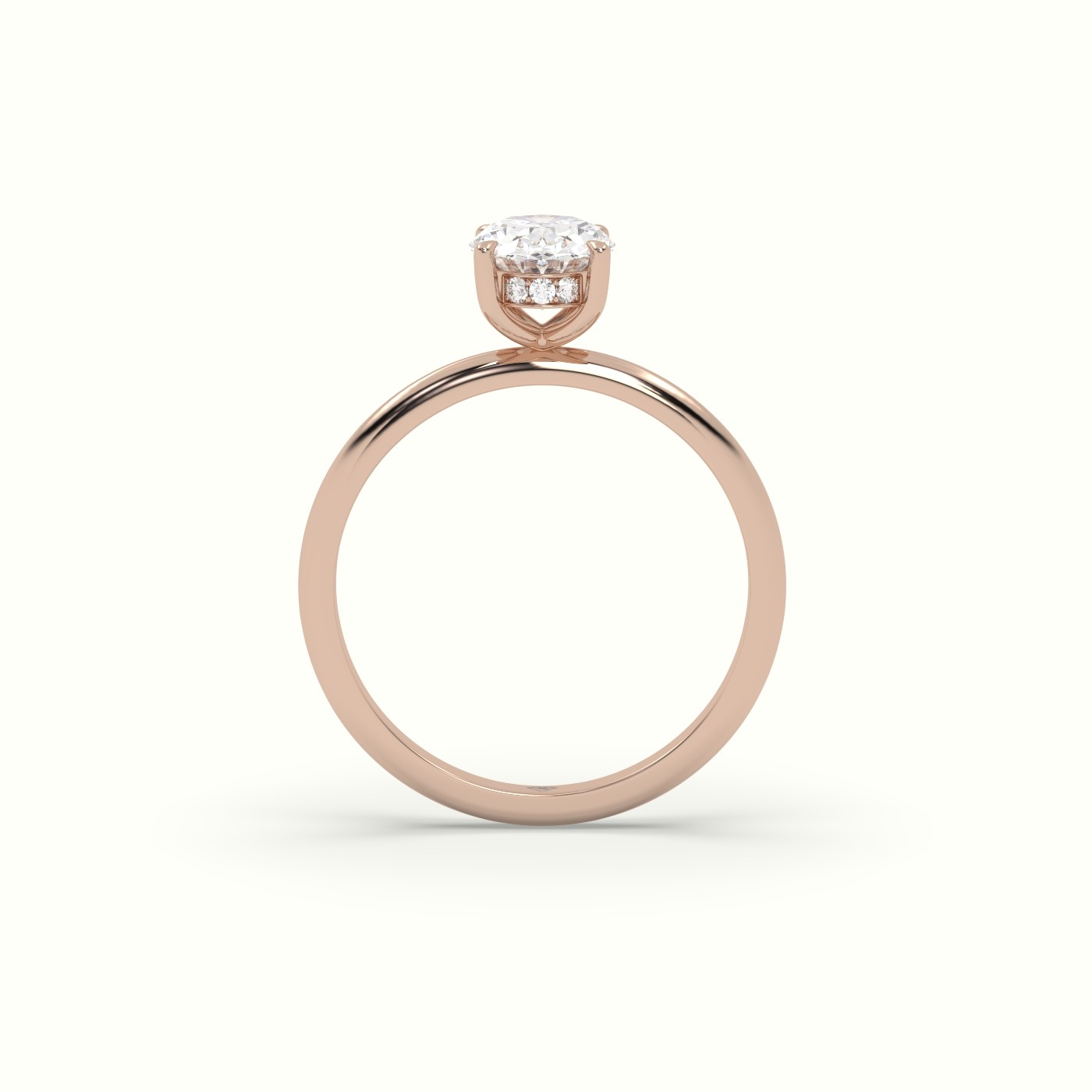10K ROSE GOLD Oval Diamond Ring with Hidden Halo Setting
