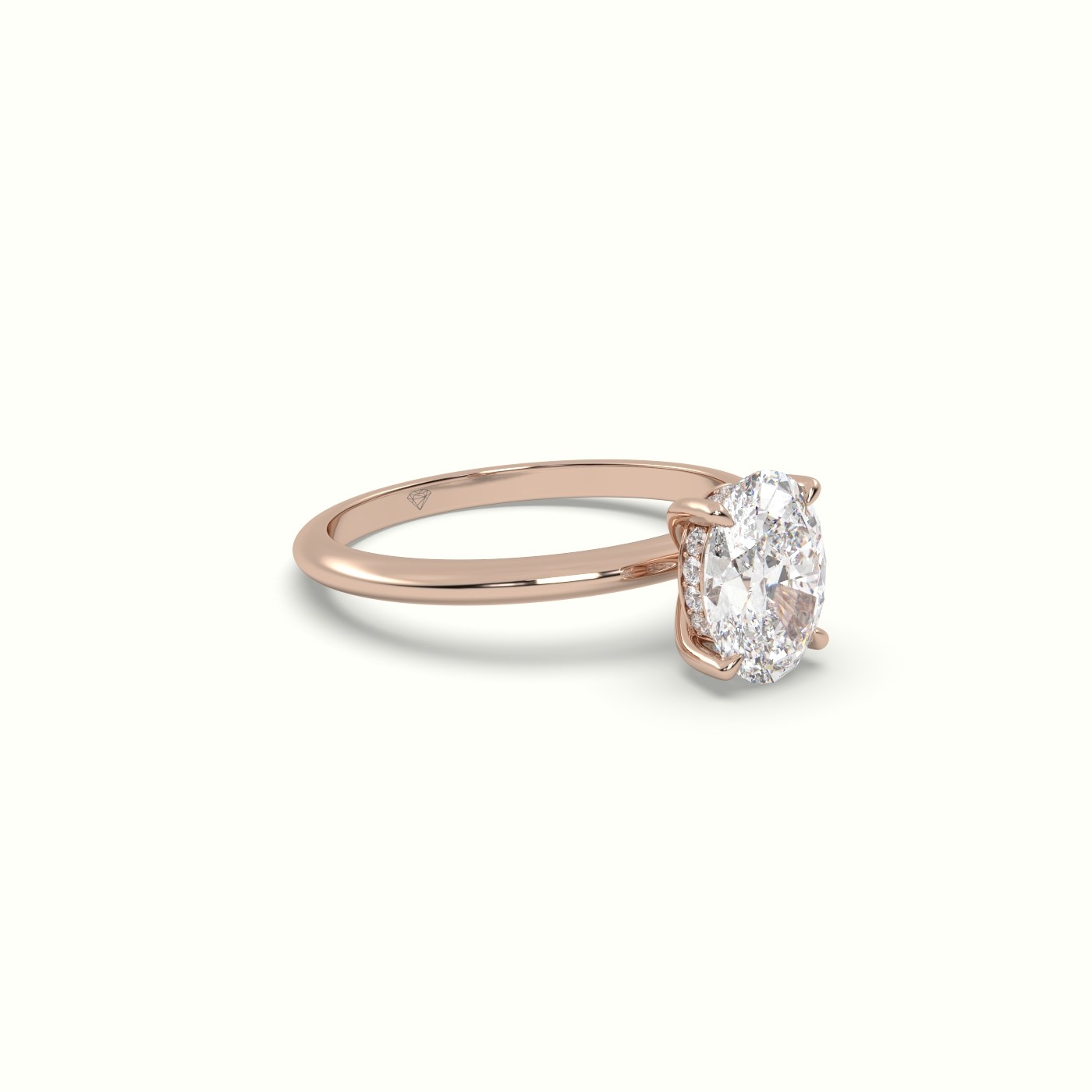 10K ROSE GOLD Oval Diamond Ring with Hidden Halo Setting