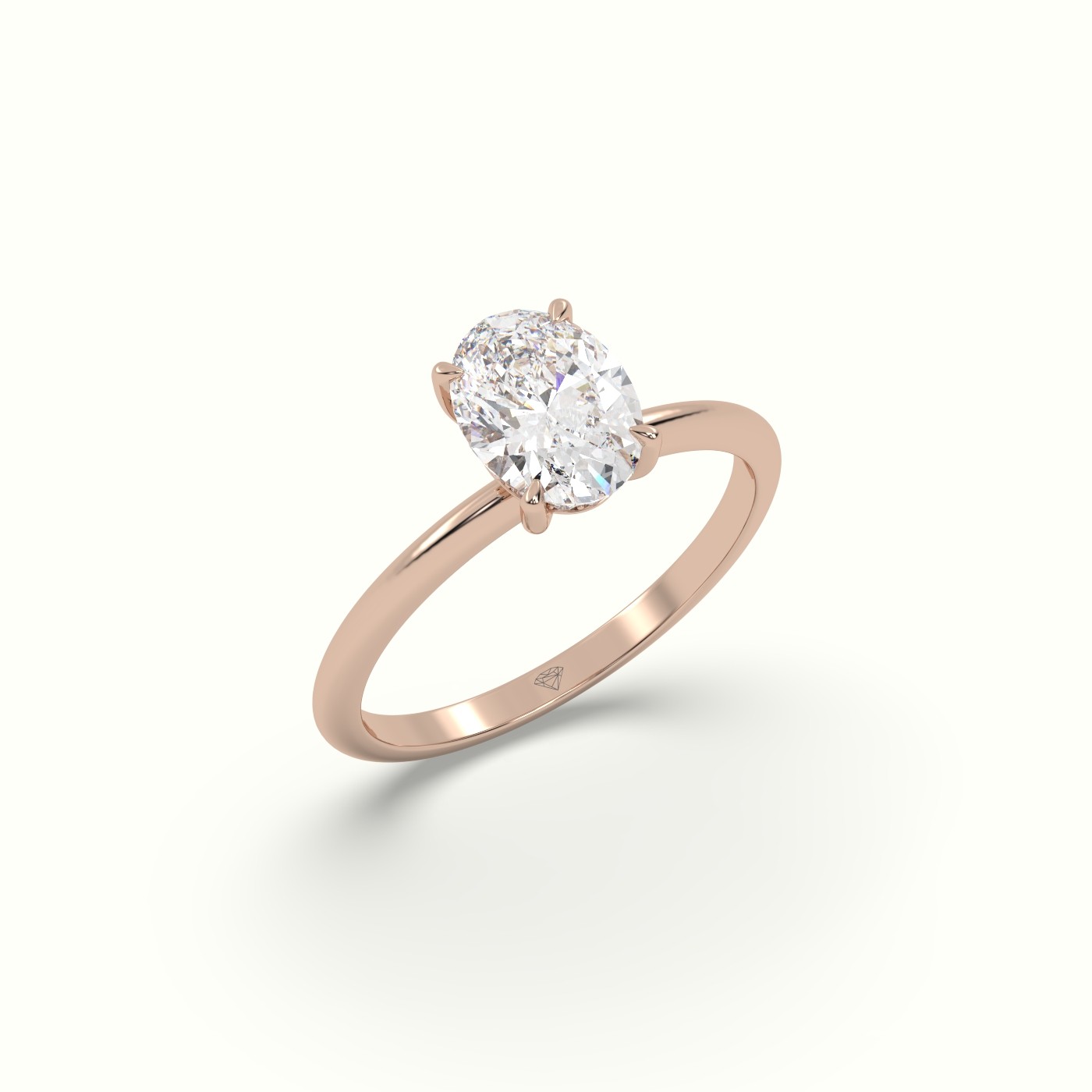 10K ROSE GOLD Oval Diamond Ring with Hidden Halo Setting