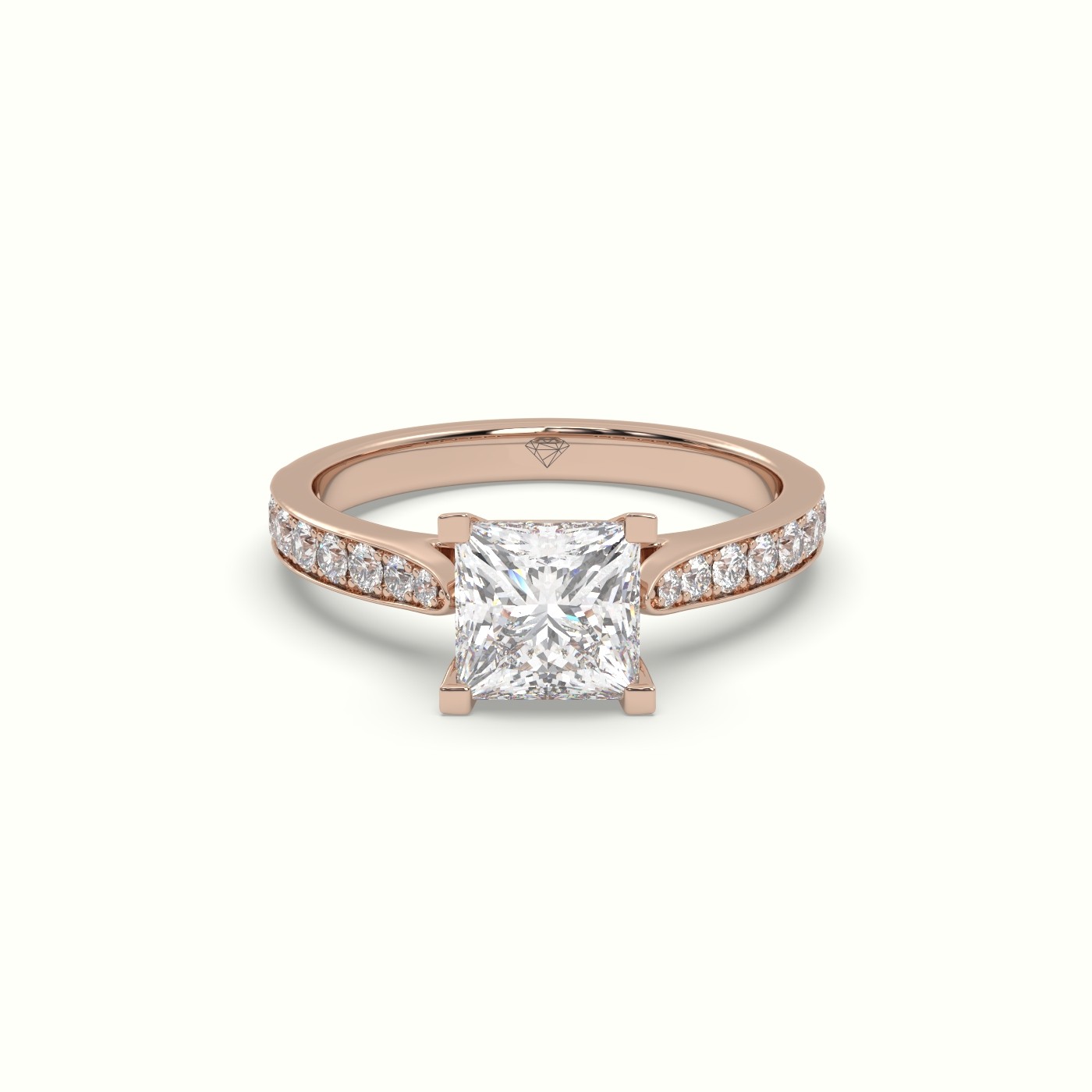 10K ROSE GOLD Princess Cut Diamond Engagament Ring With Pave Setting